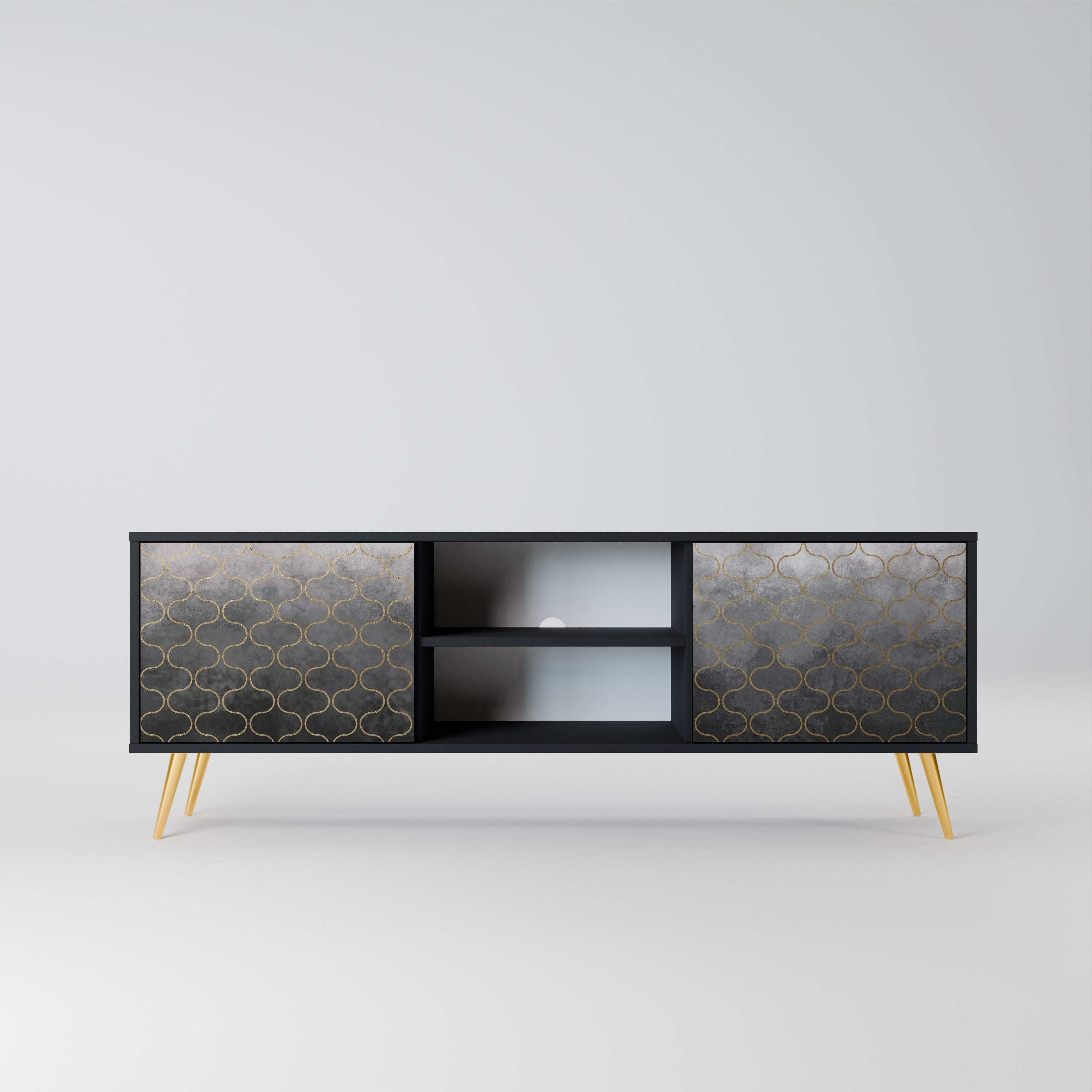 Meuble TV 2 portes TESSELATED GRAYISH, finition noire