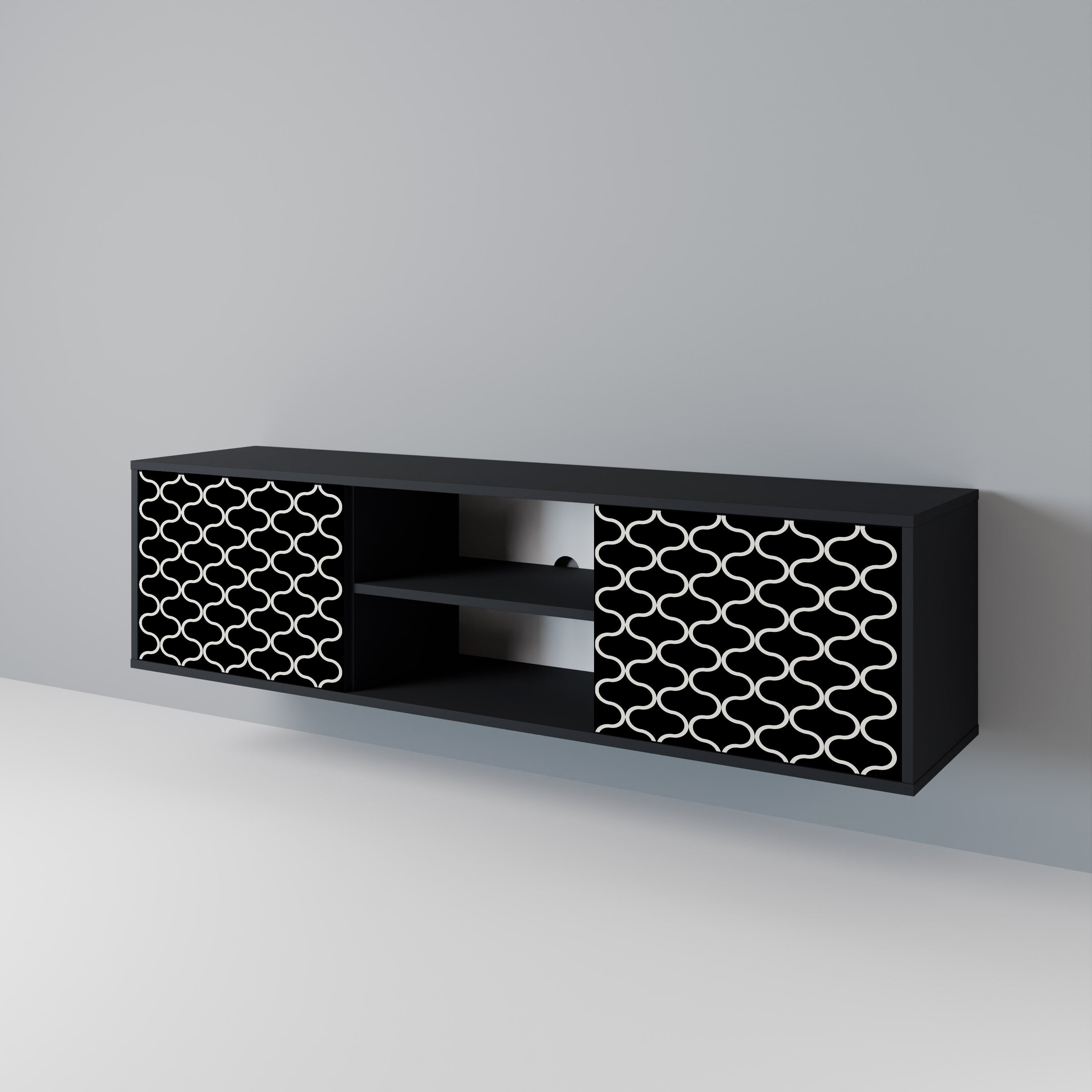 Meuble TV 2 portes TESSELATED BLACKNESS en finition noire