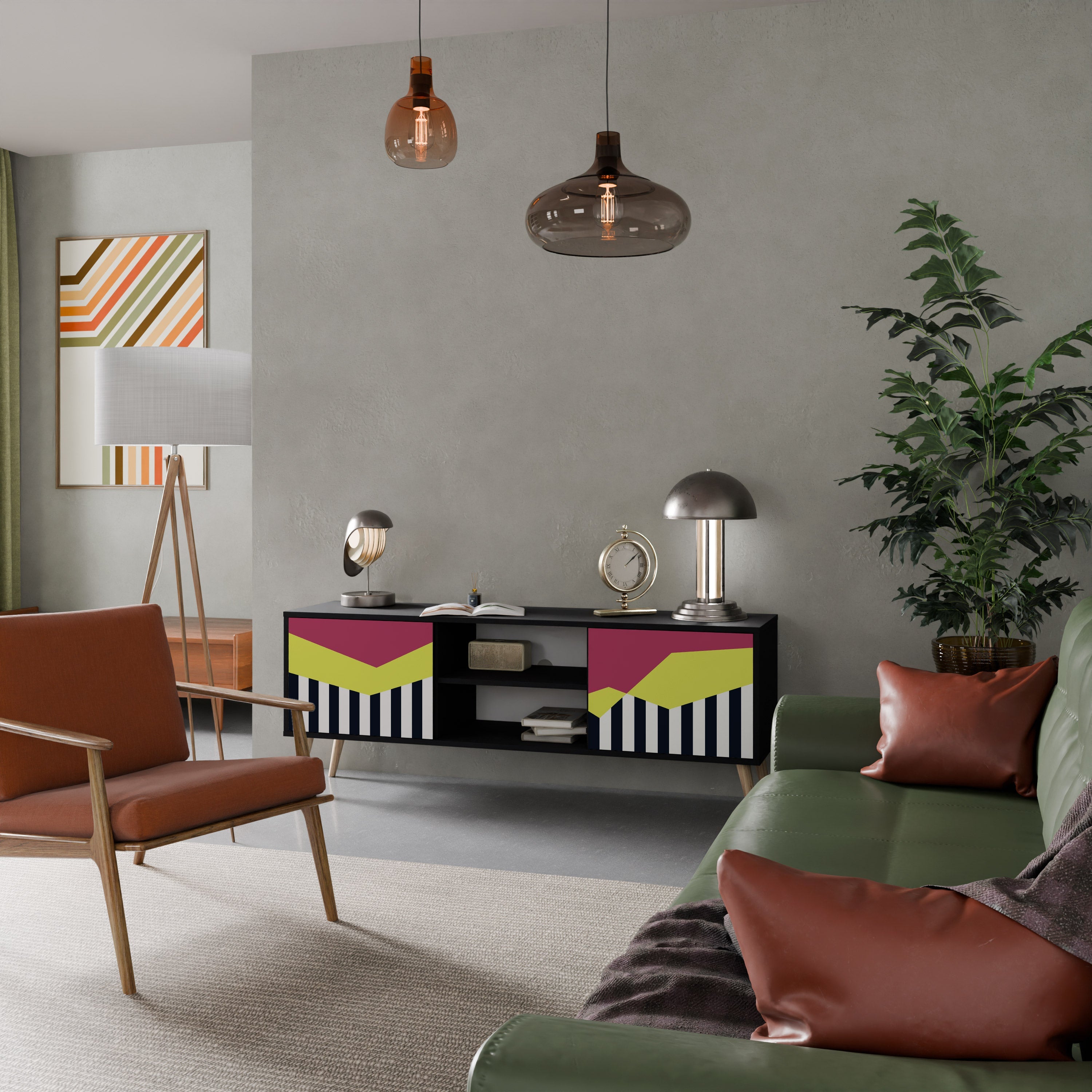 Meuble TV 2 portes PIANO FANTASY finition noire