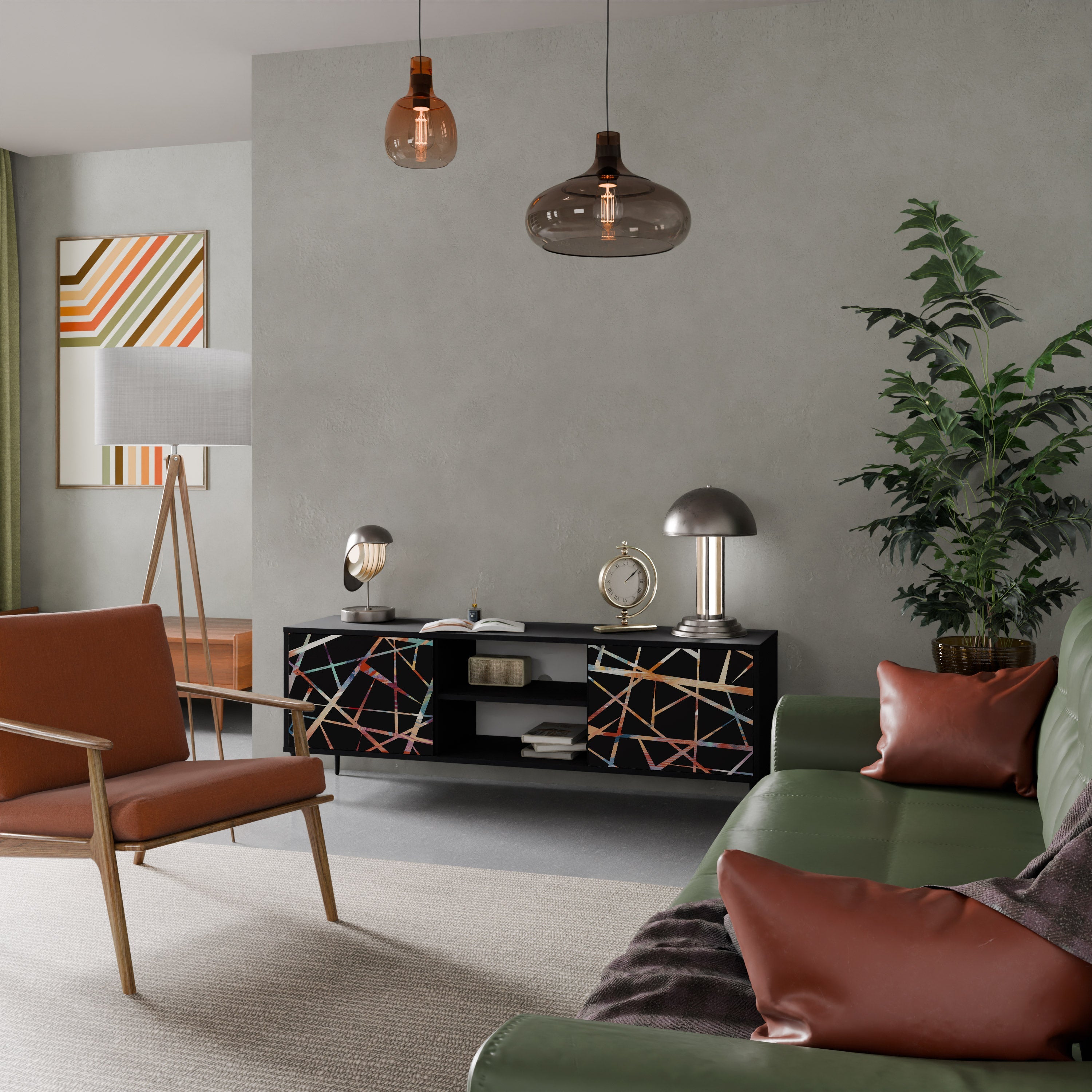 Meuble TV 2 portes POLYGON VERVE finition noire