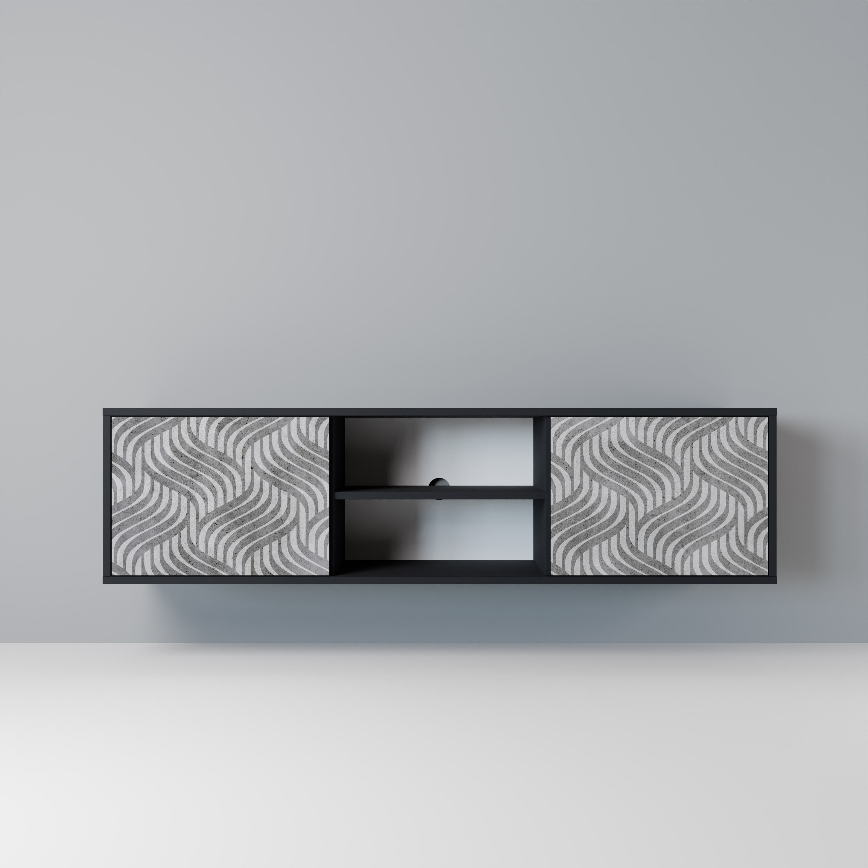 Meuble TV 2 portes CONCRETE MOVEMENT, finition noire