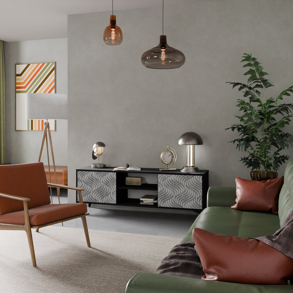 Meuble TV 2 portes CONCRETE MOVEMENT, finition noire