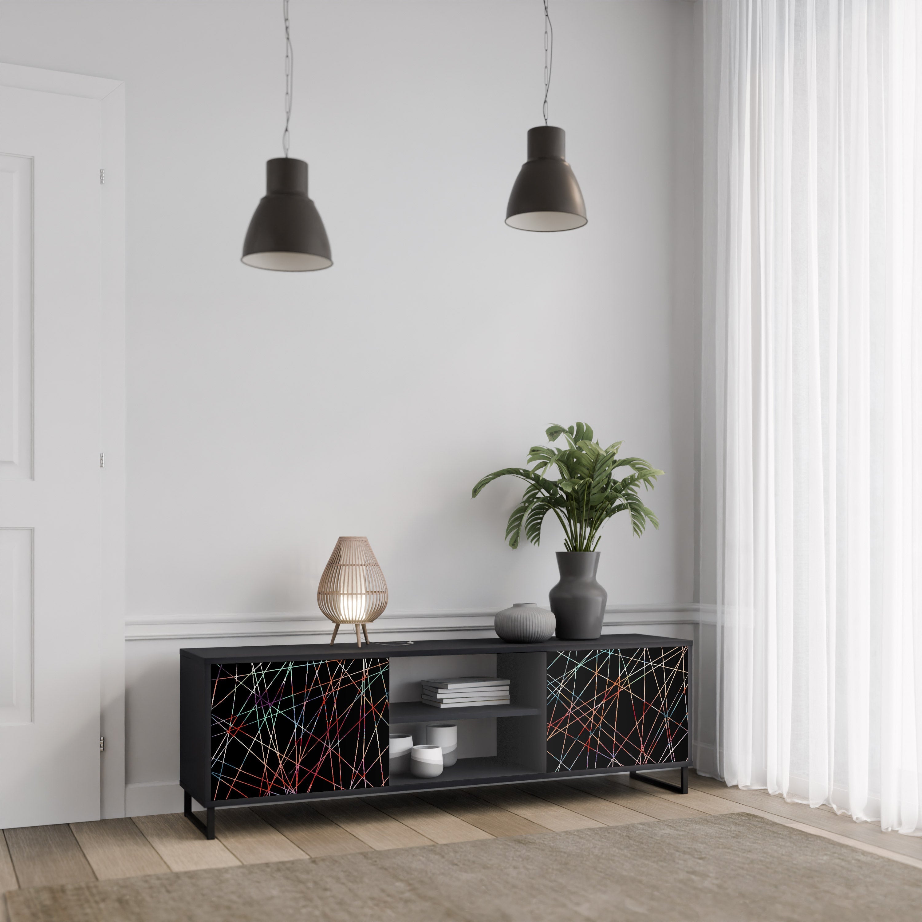 Meuble TV 2 portes LUMINOUS SNARE finition noire