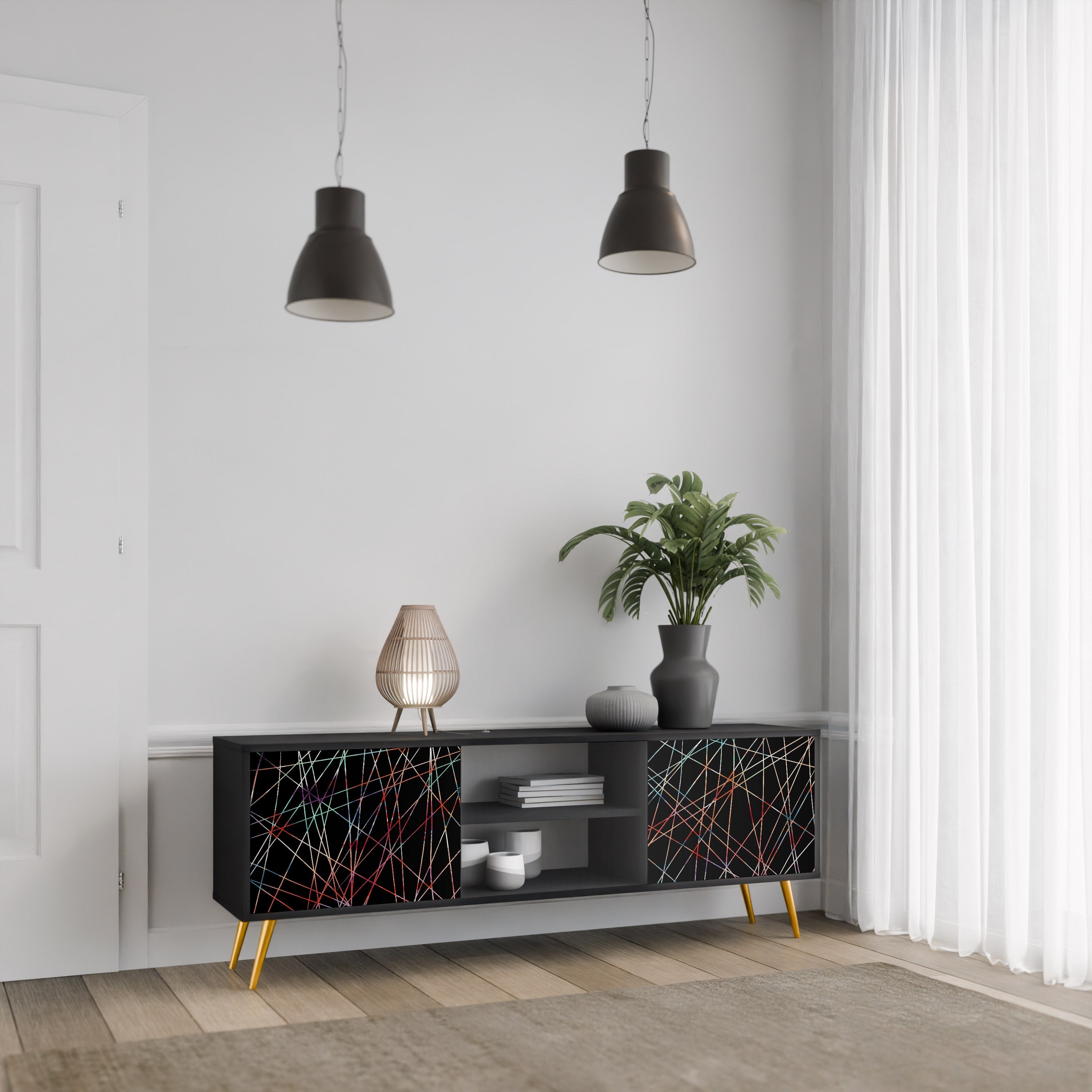 Meuble TV 2 portes LUMINOUS SNARE finition noire