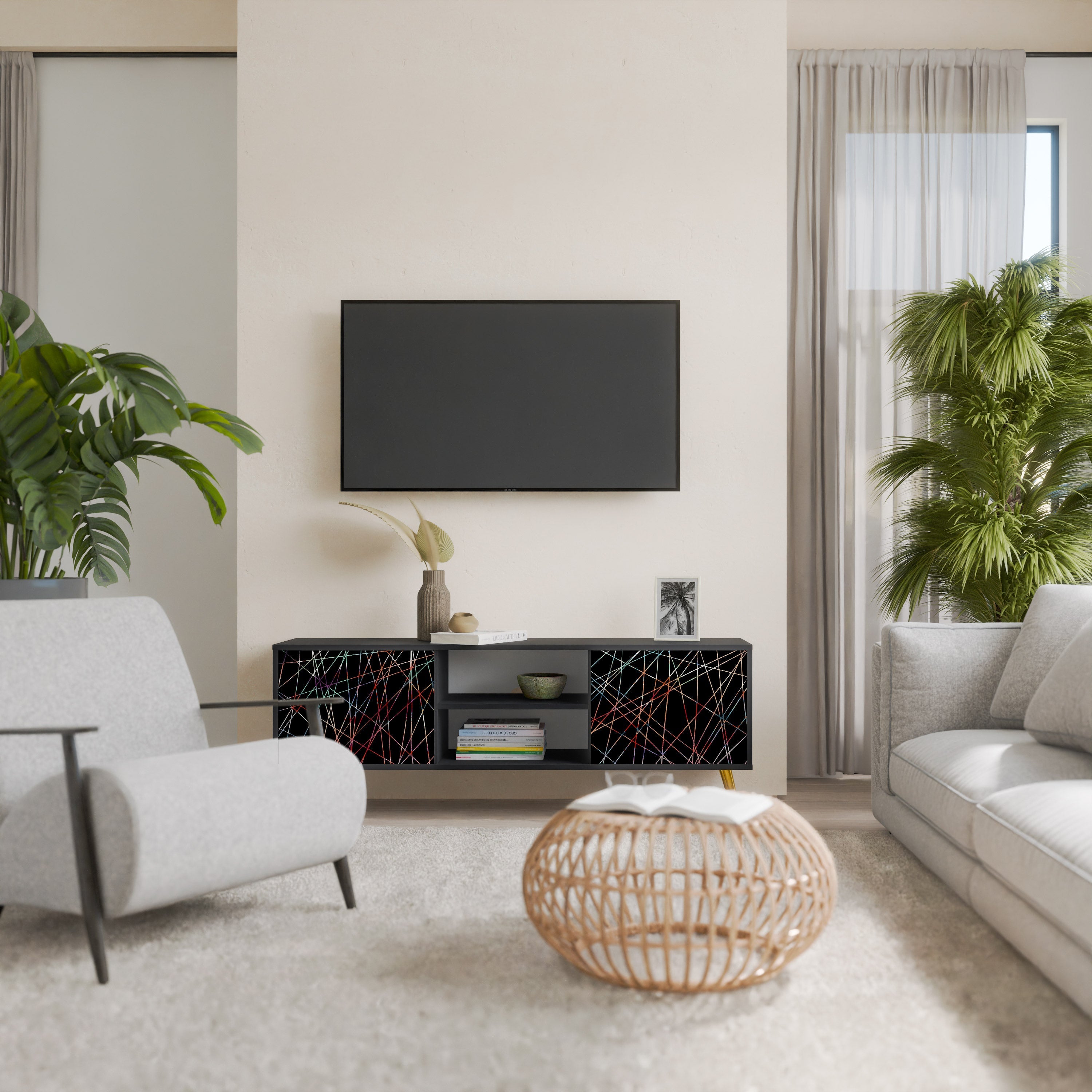 Meuble TV 2 portes LUMINOUS SNARE finition noire