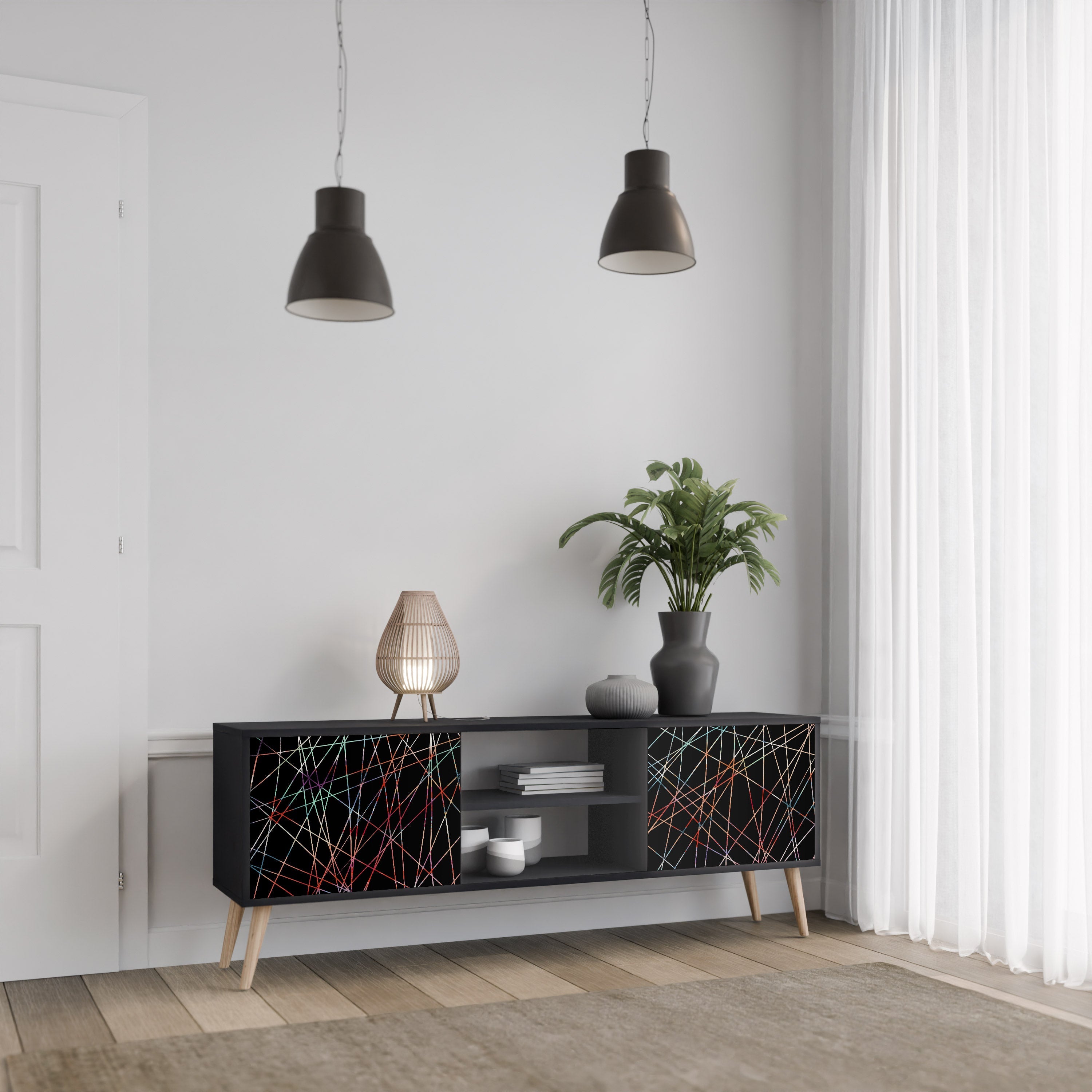 Meuble TV 2 portes LUMINOUS SNARE finition noire