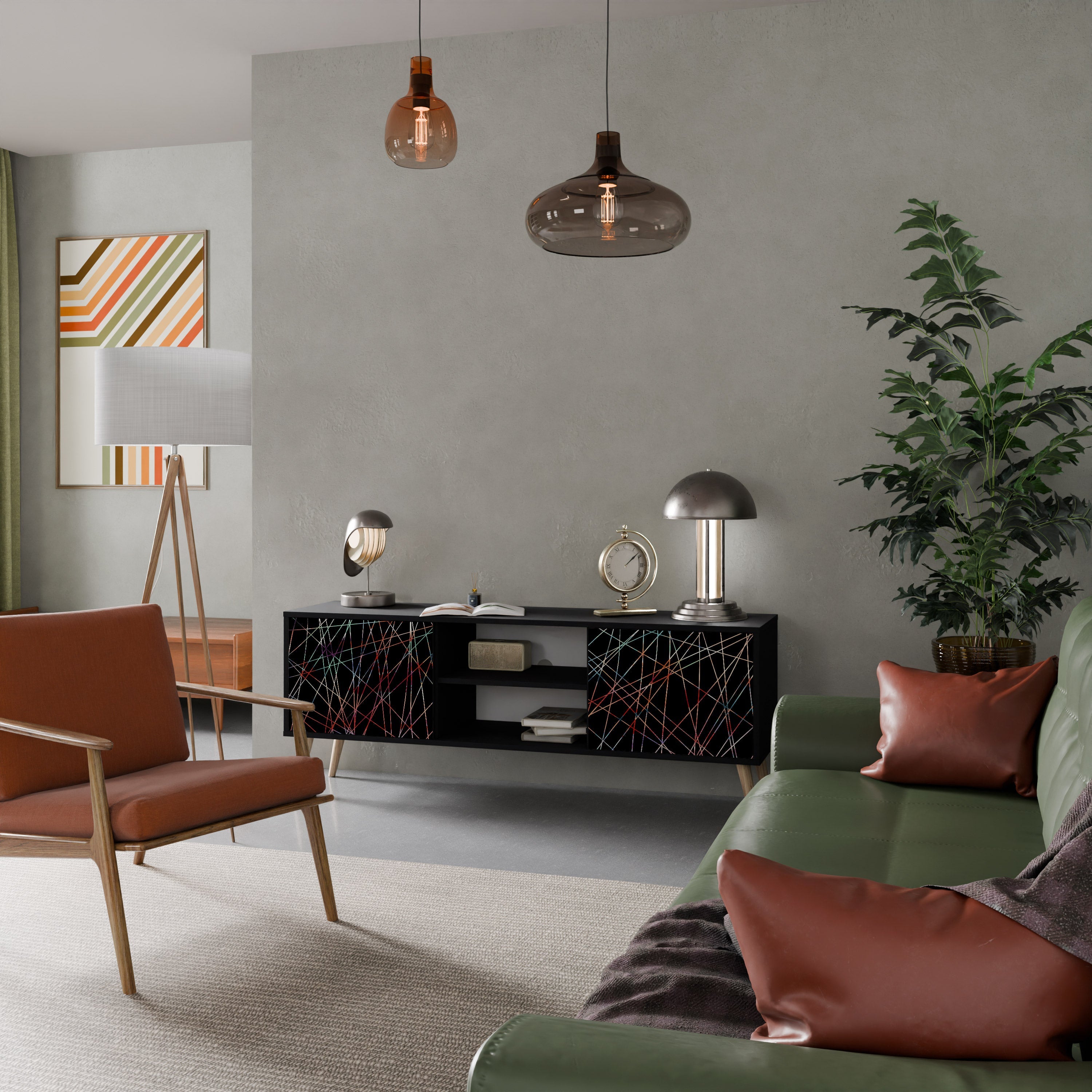 Meuble TV 2 portes LUMINOUS SNARE finition noire