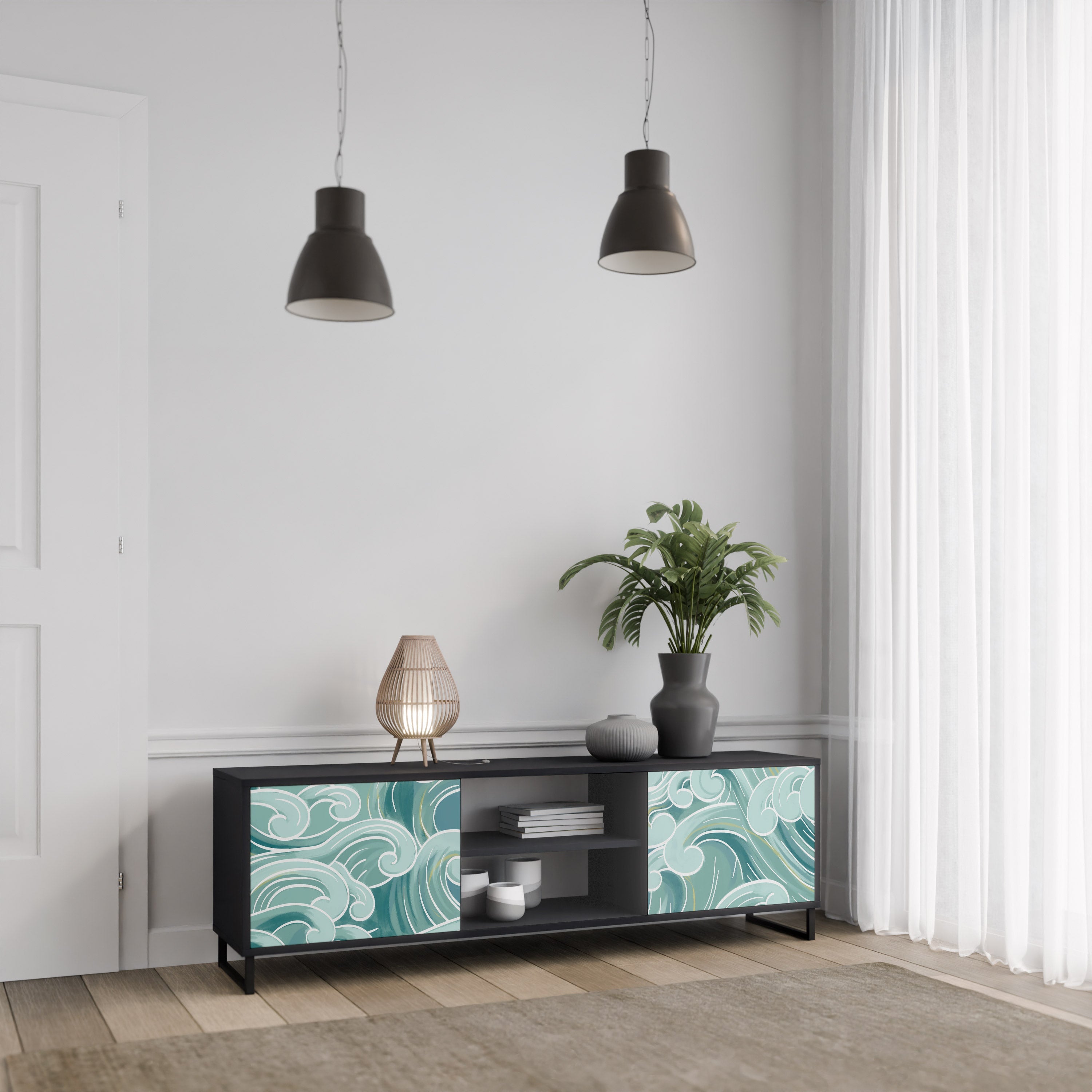 Meuble TV 2 portes ASIAN SWAY finition noire