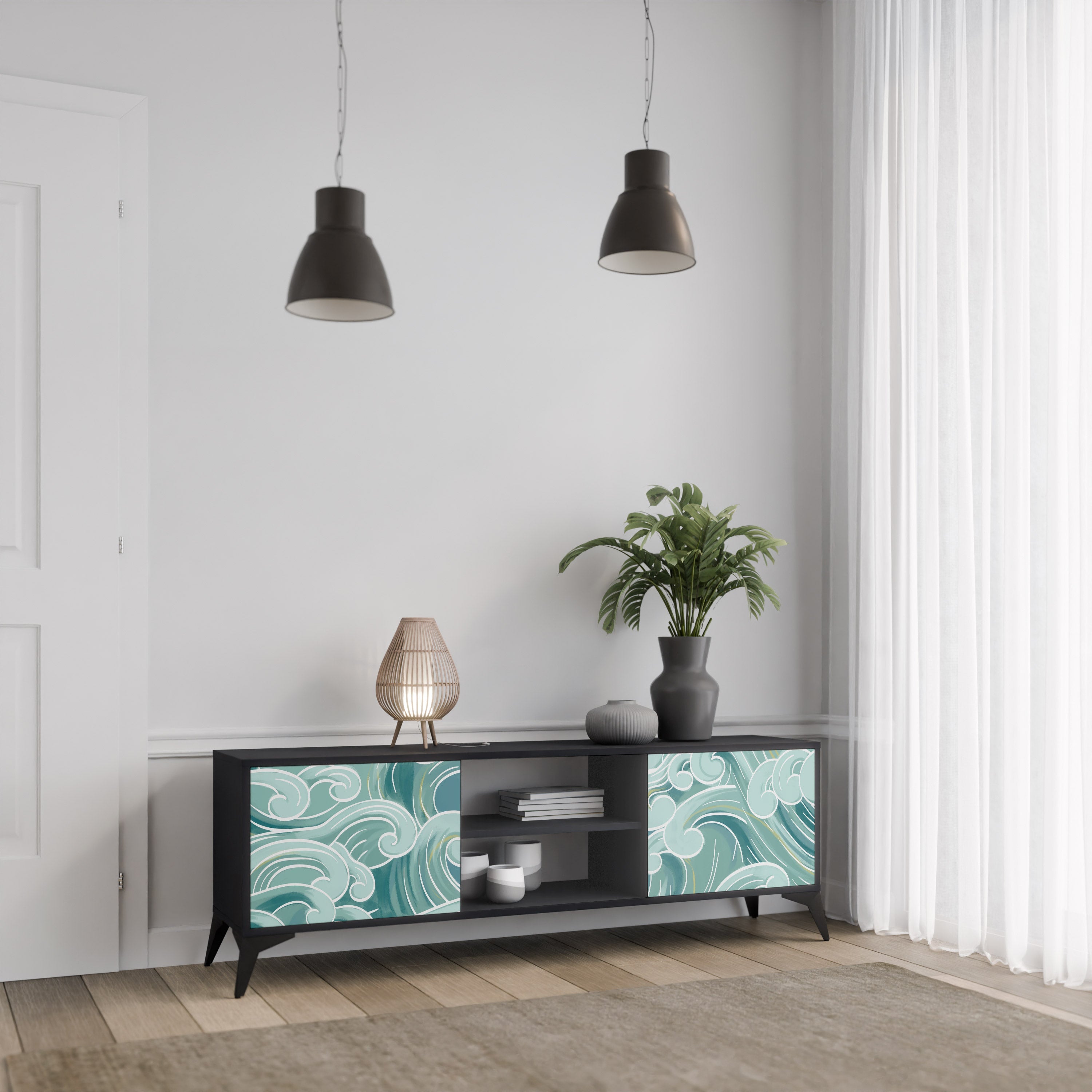 Meuble TV 2 portes ASIAN SWAY finition noire