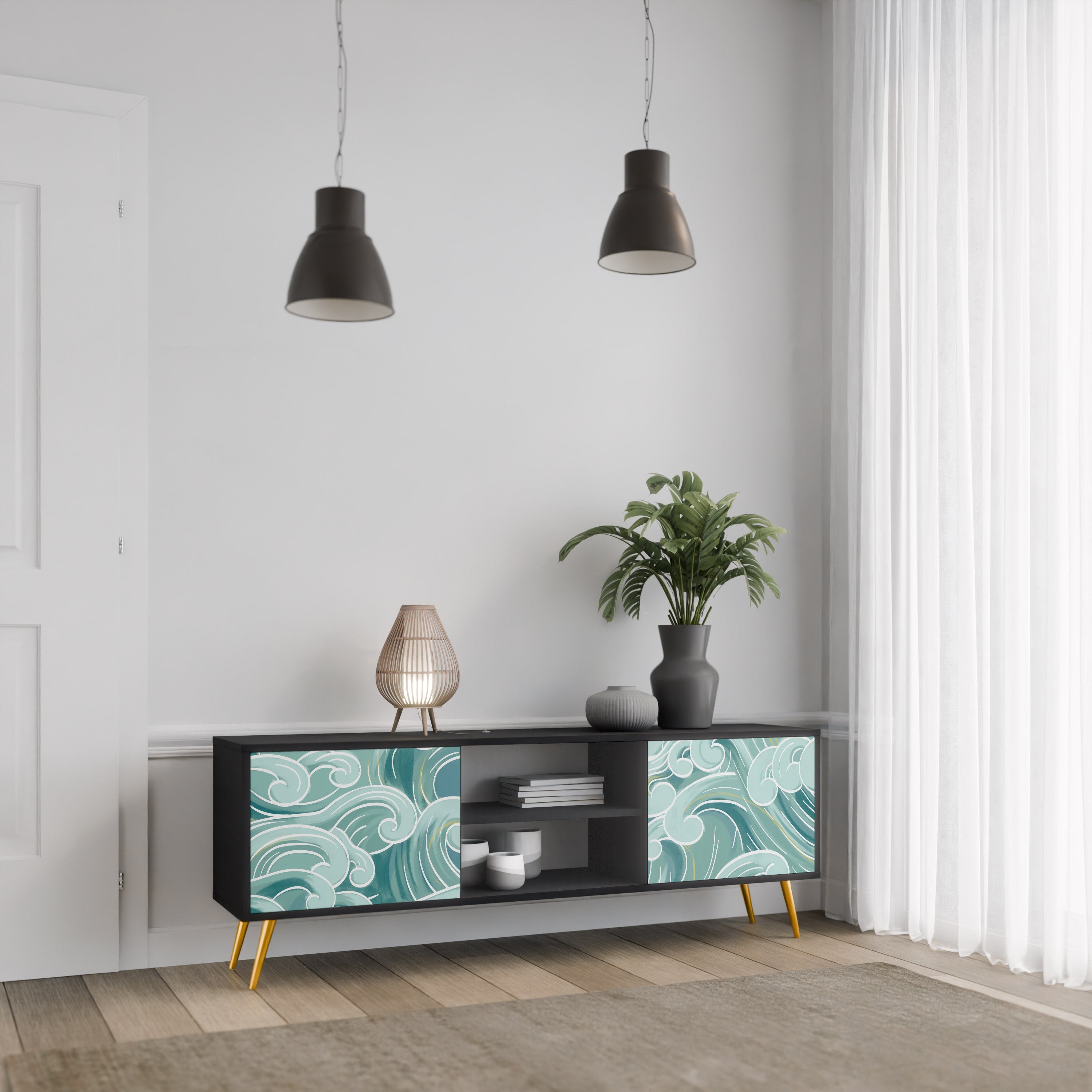 Meuble TV 2 portes ASIAN SWAY finition noire