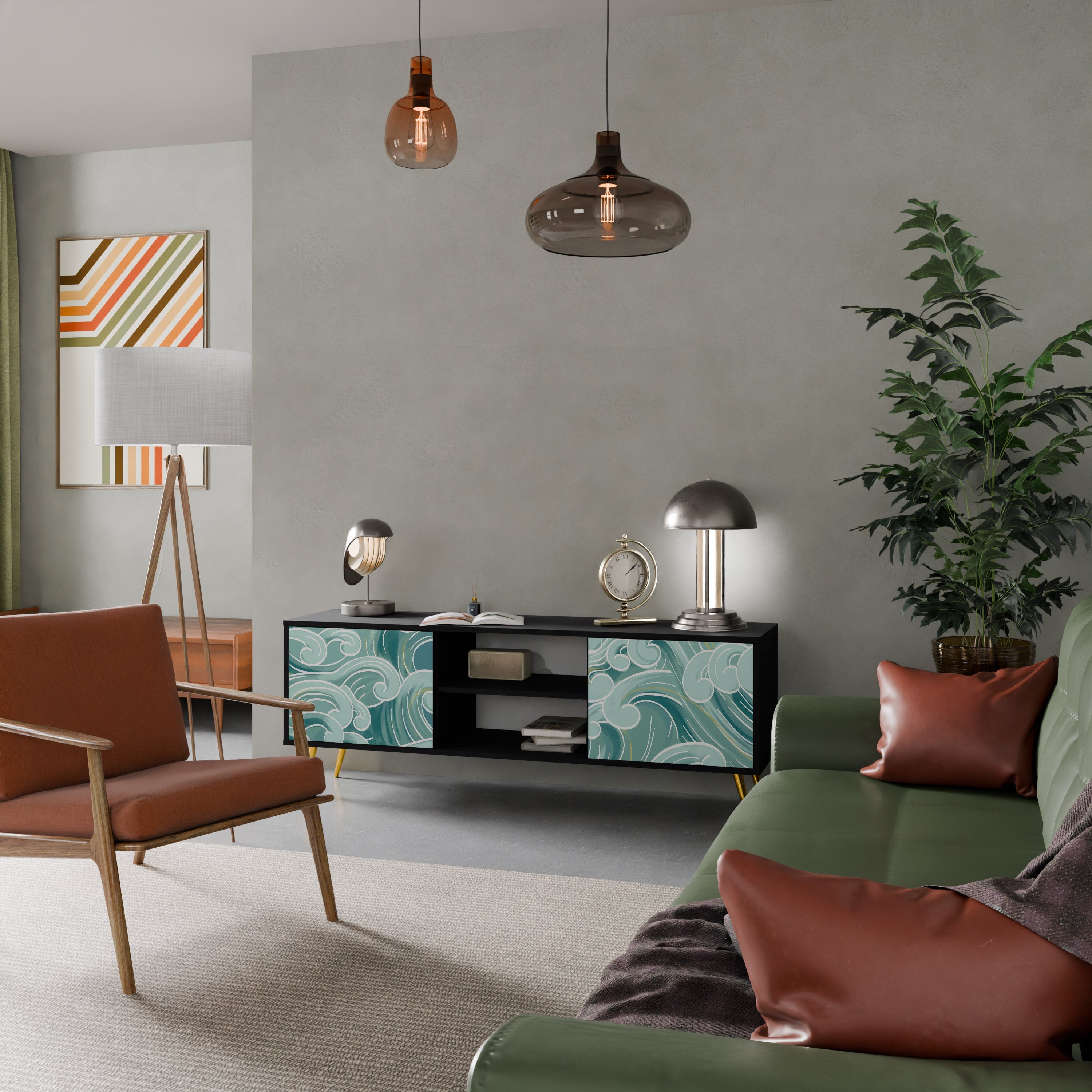 Meuble TV 2 portes ASIAN SWAY finition noire