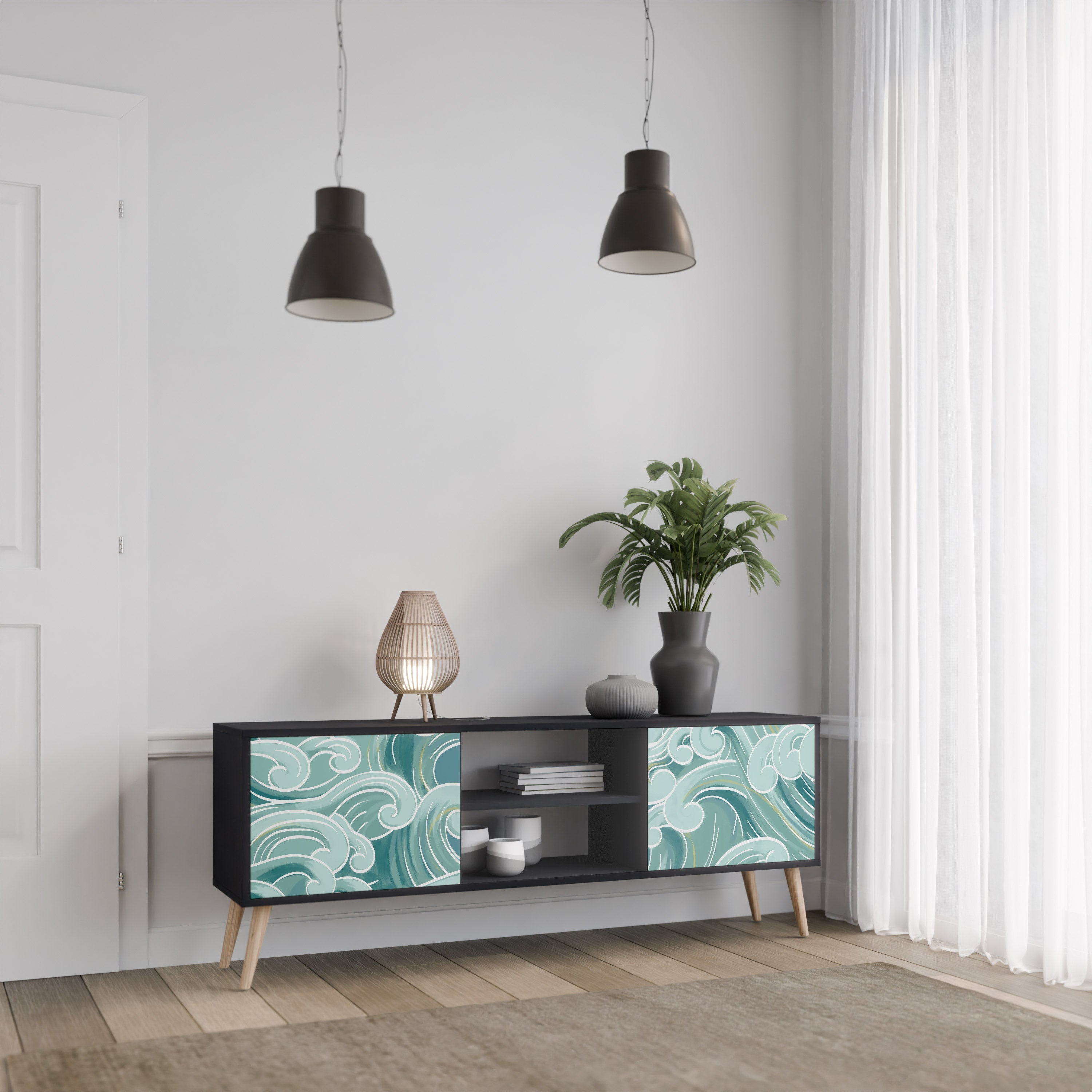 Meuble TV 2 portes ASIAN SWAY finition noire