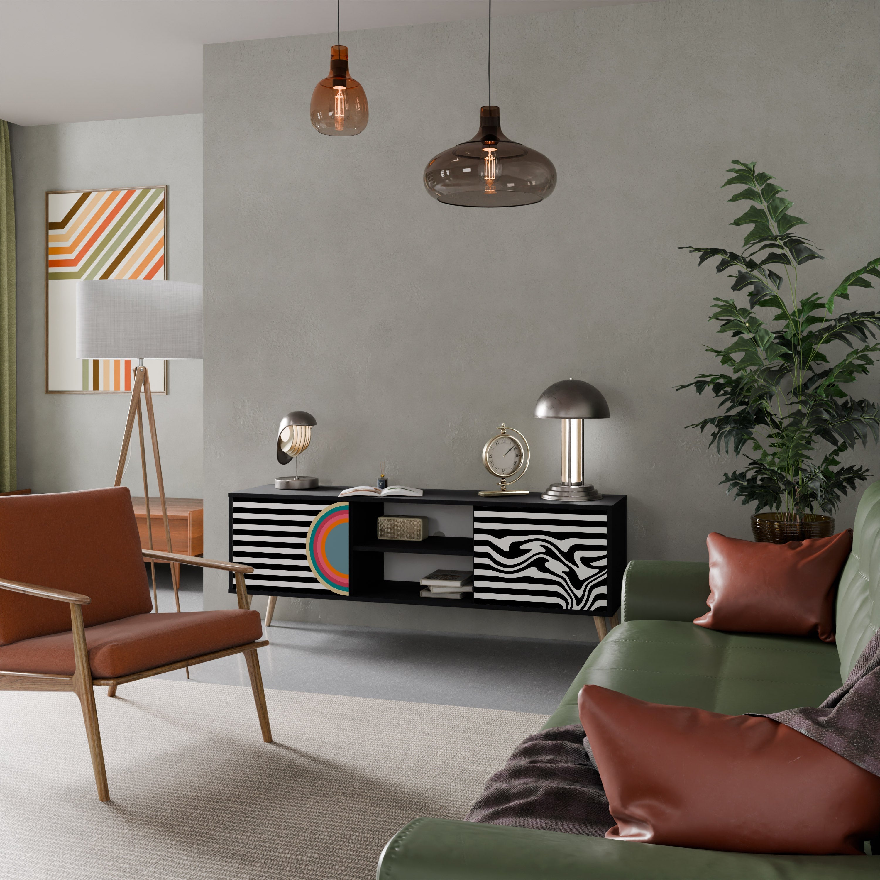 Meuble TV 2 portes SPECTRA SHOWCASE en finition noire