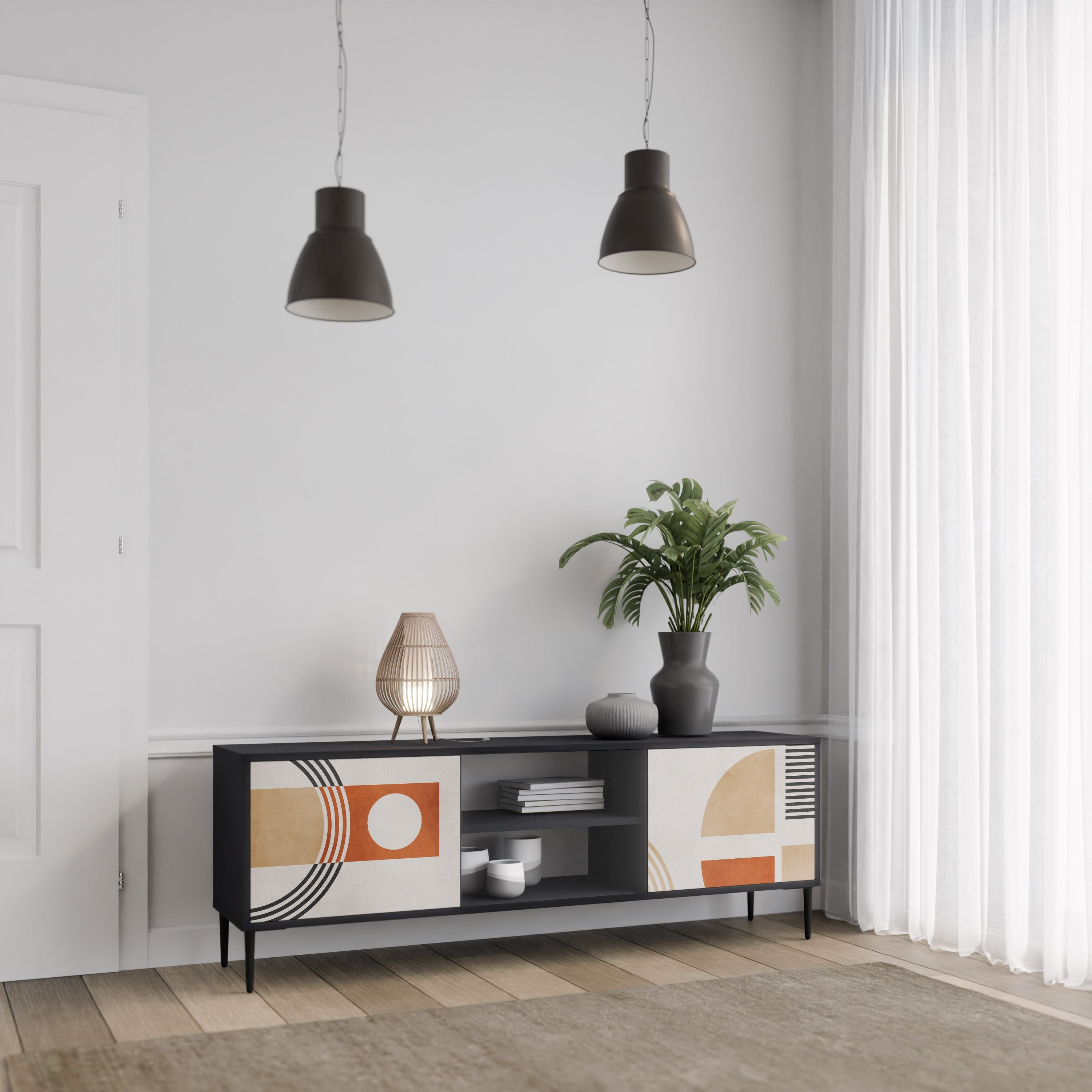 Meuble TV 2 portes SPACE AROUND en finition noire