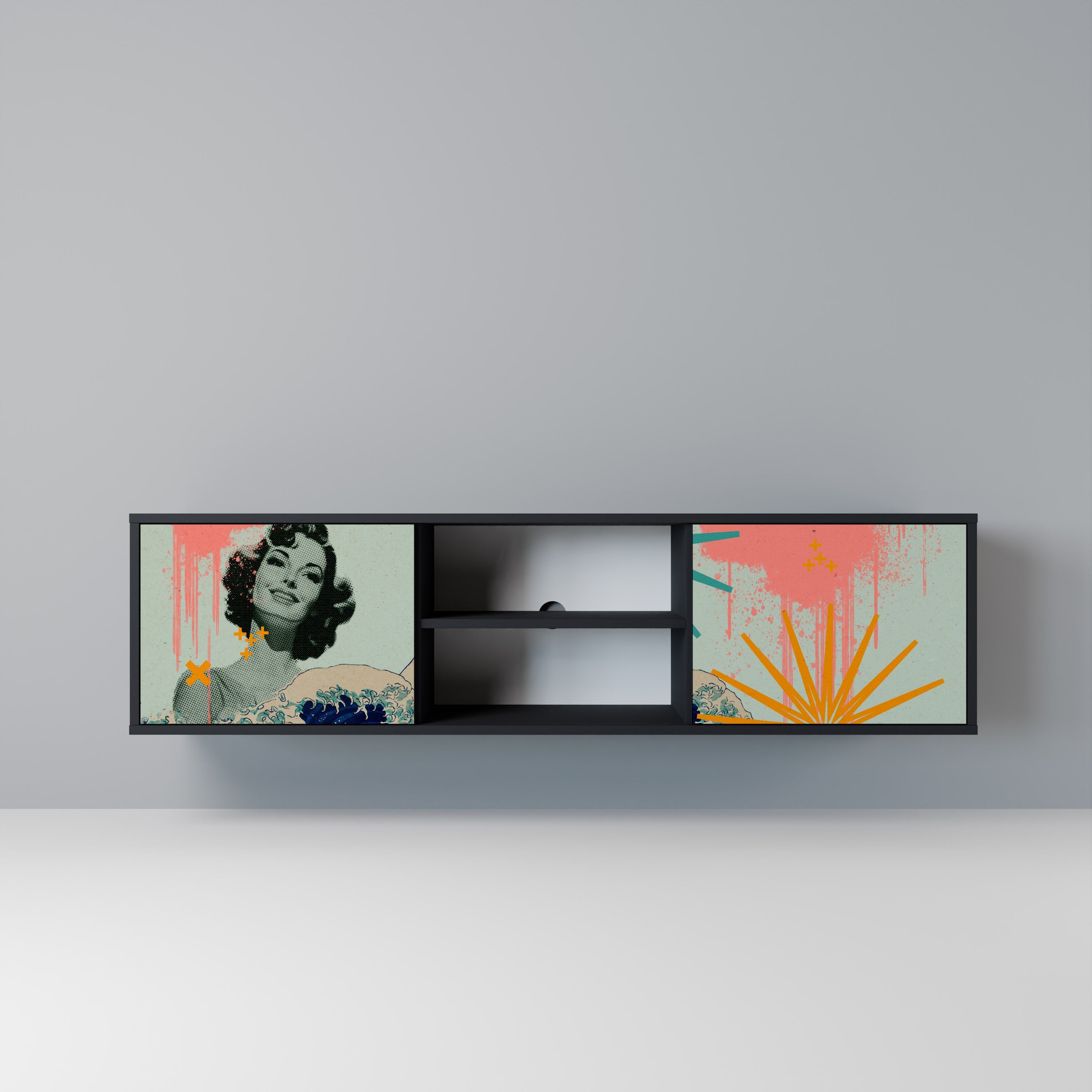 Meuble TV 2 portes KANAGAWA BEAUTY finition noire