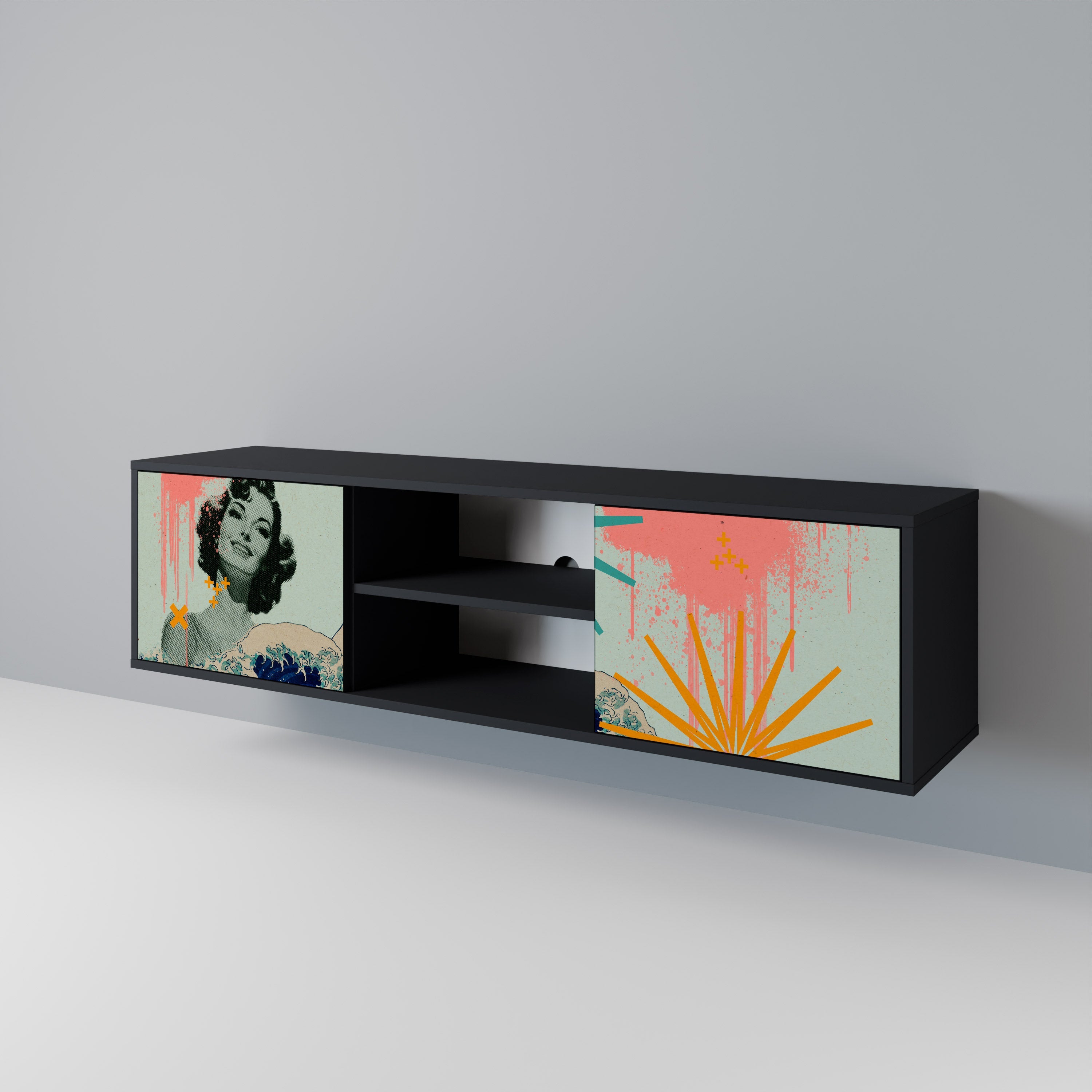 Meuble TV 2 portes KANAGAWA BEAUTY finition noire