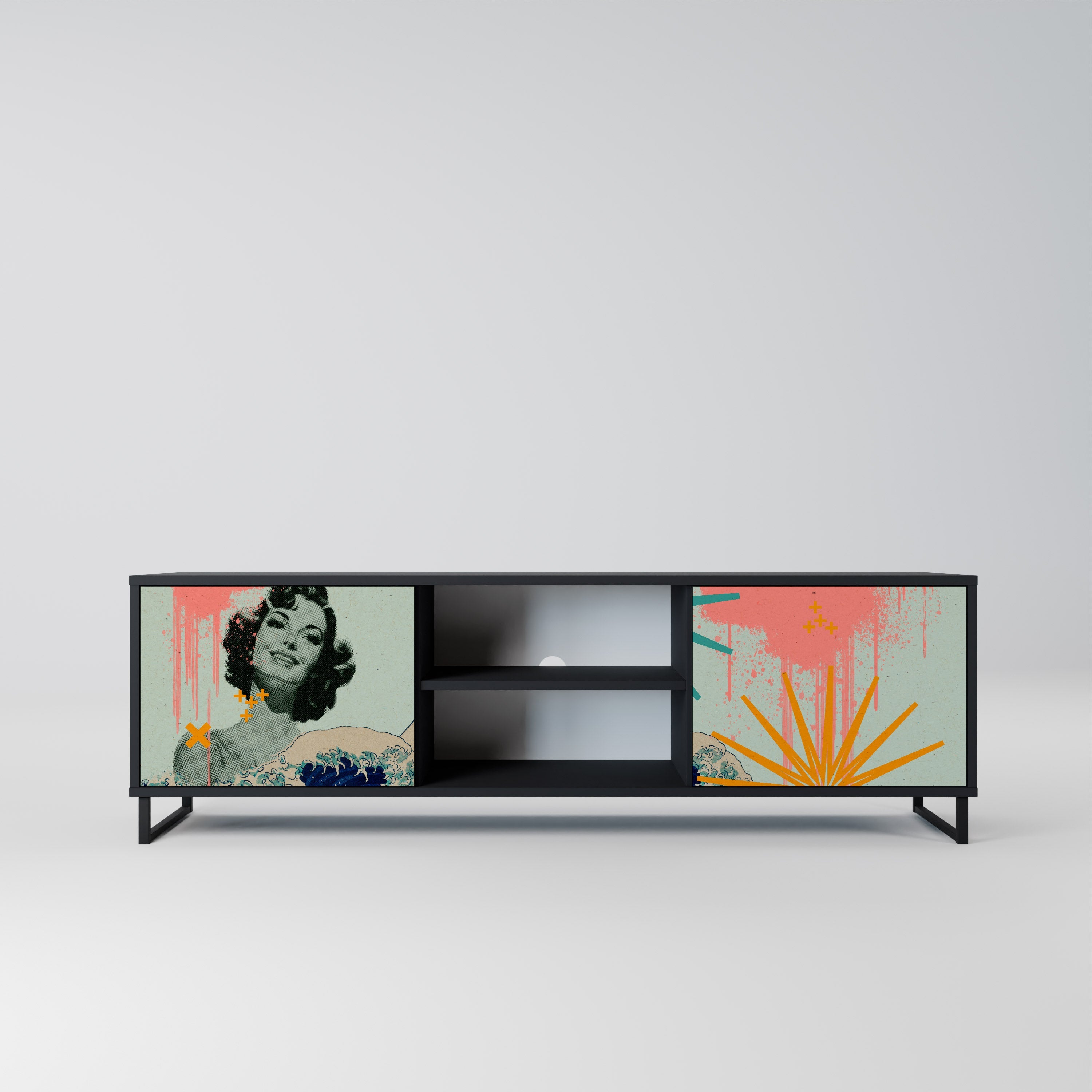 Meuble TV 2 portes KANAGAWA BEAUTY finition noire