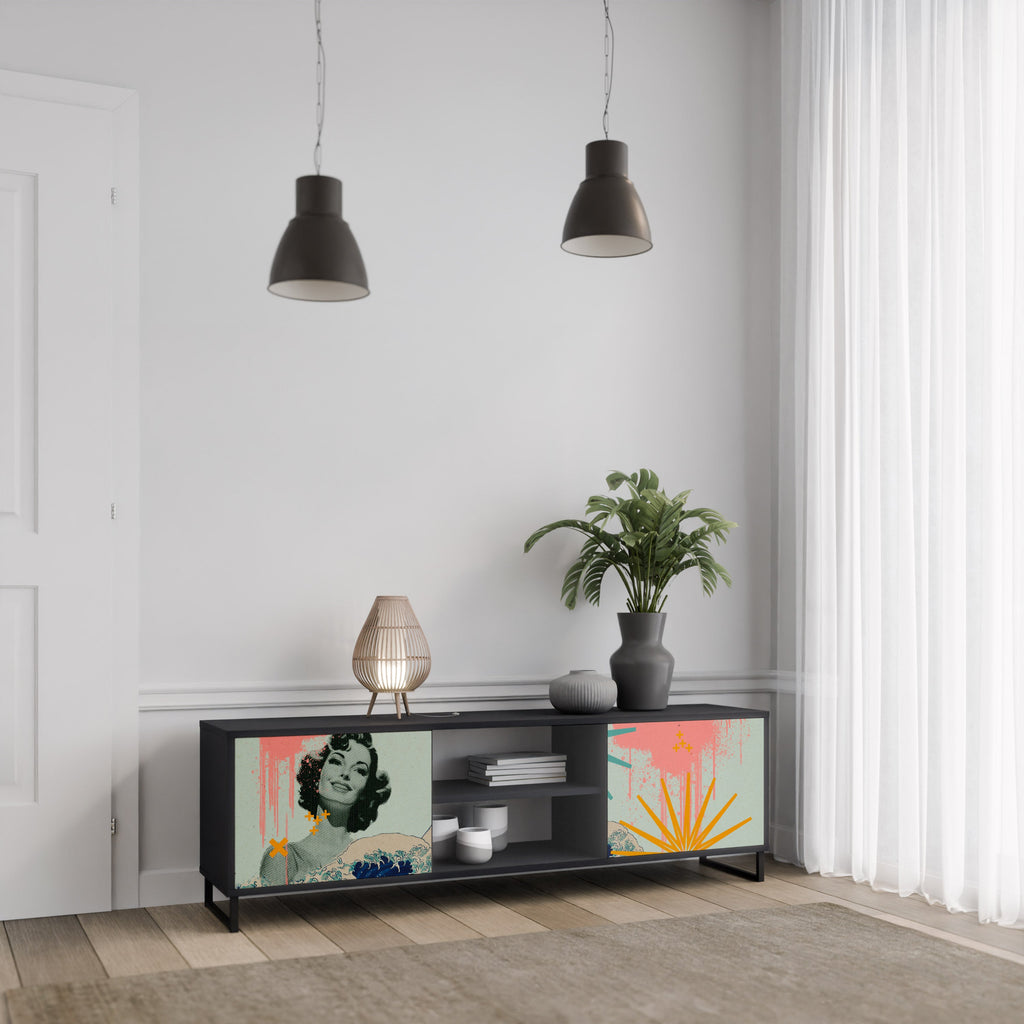 Meuble TV 2 portes KANAGAWA BEAUTY finition noire