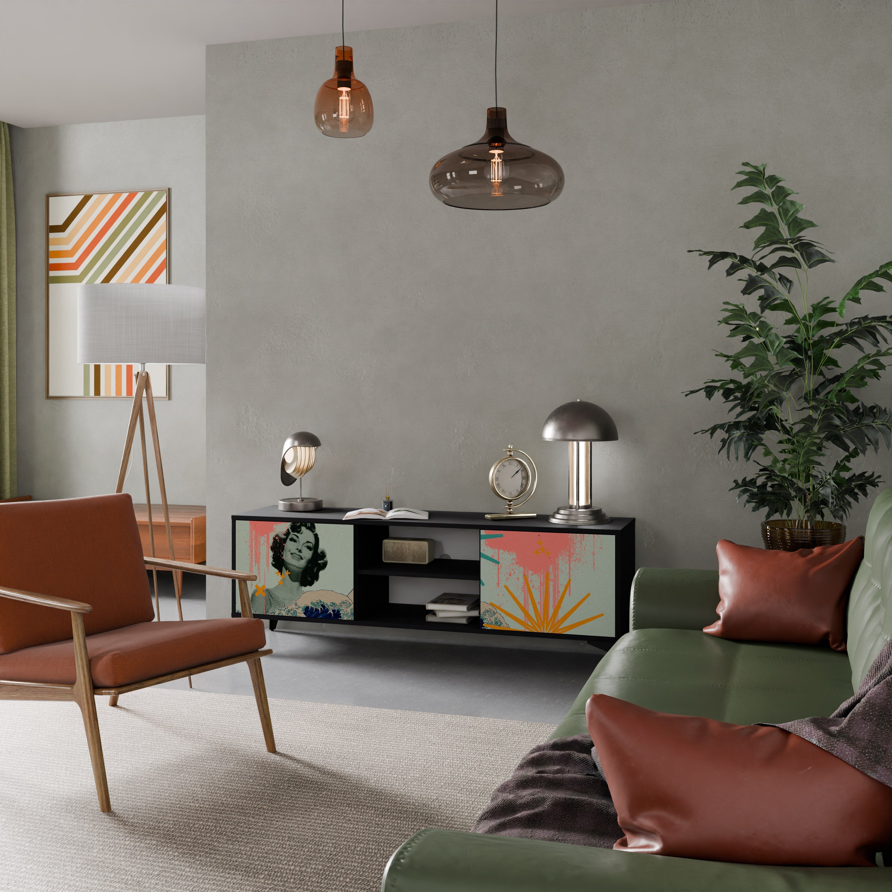 Meuble TV 2 portes KANAGAWA BEAUTY finition noire