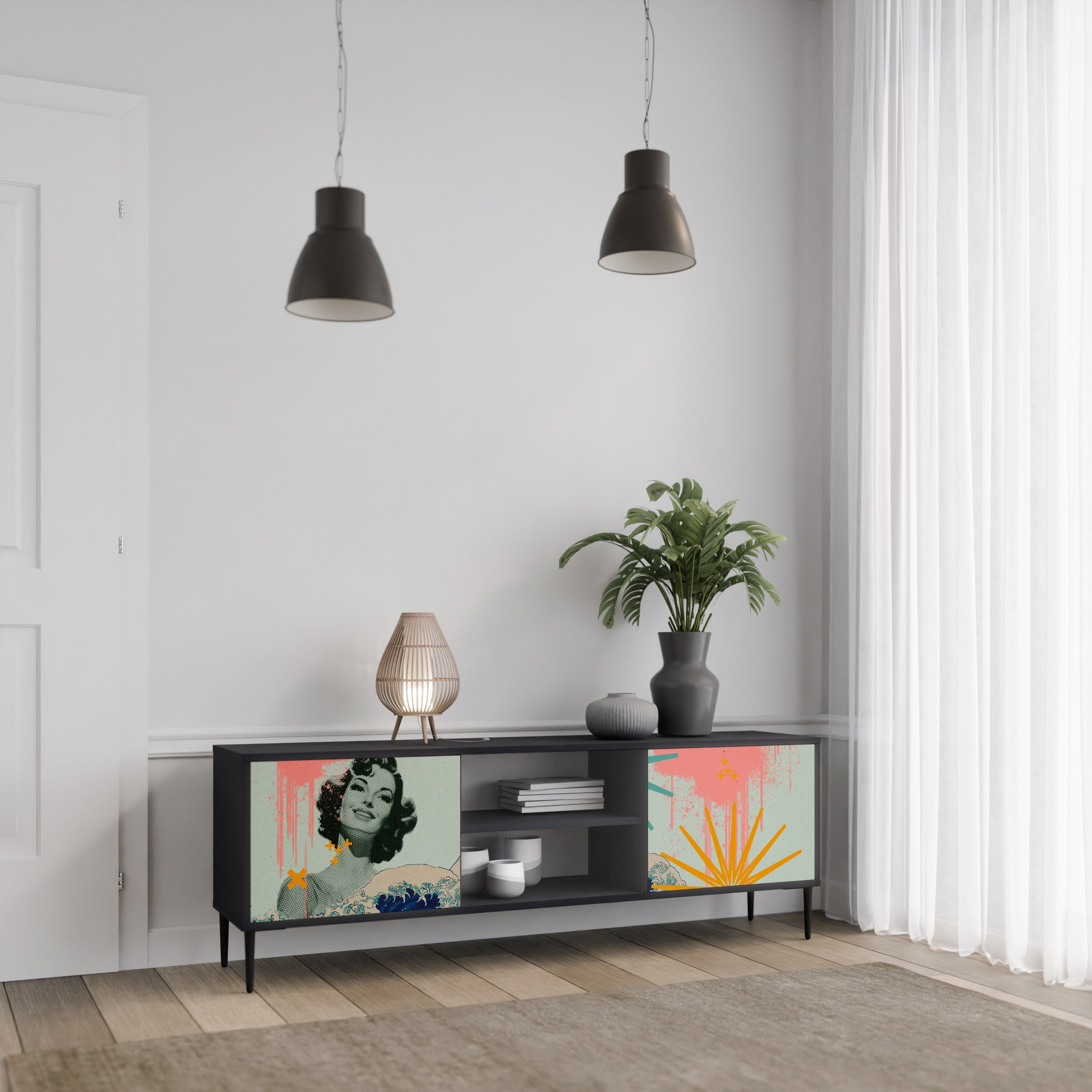 Meuble TV 2 portes KANAGAWA BEAUTY finition noire