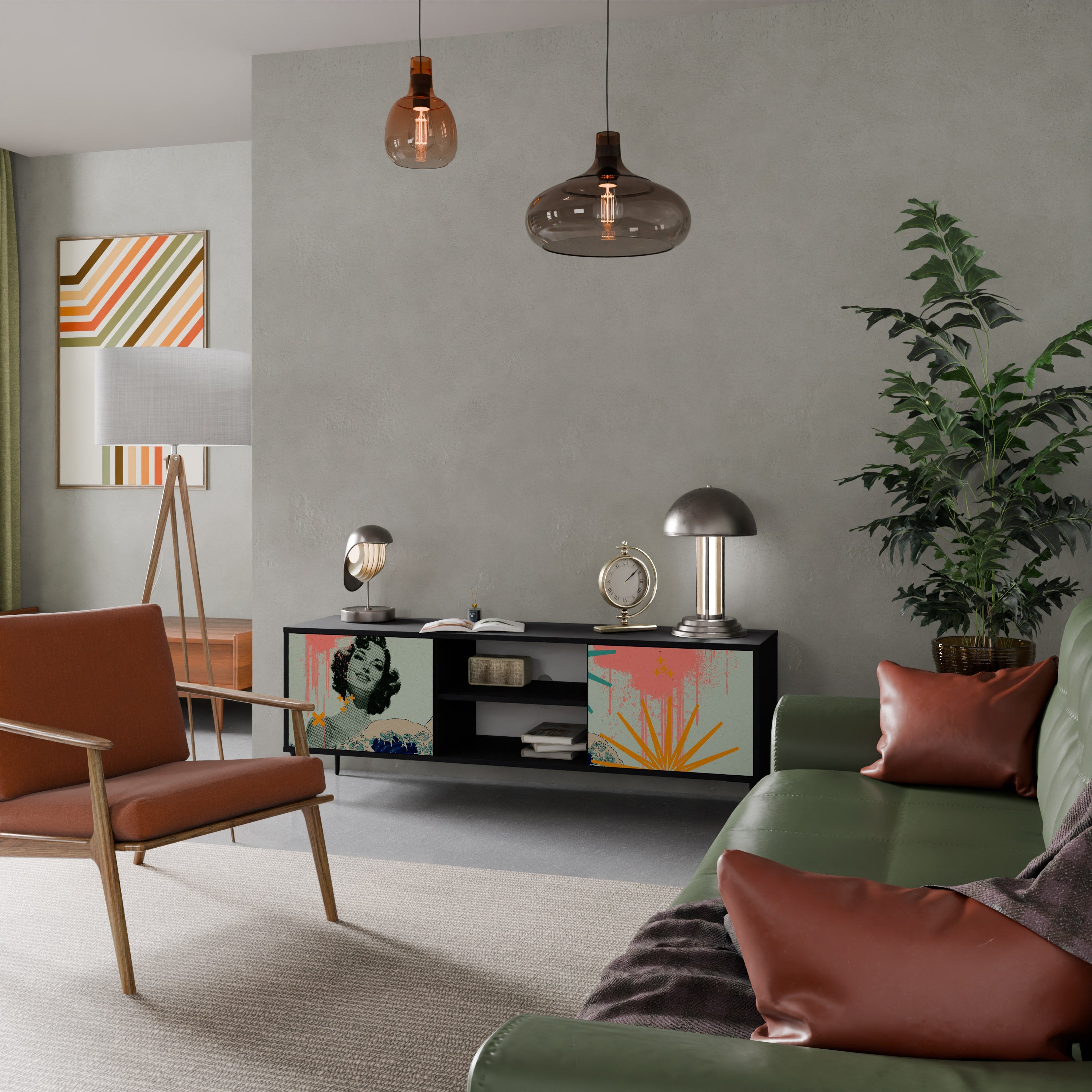 Meuble TV 2 portes KANAGAWA BEAUTY finition noire