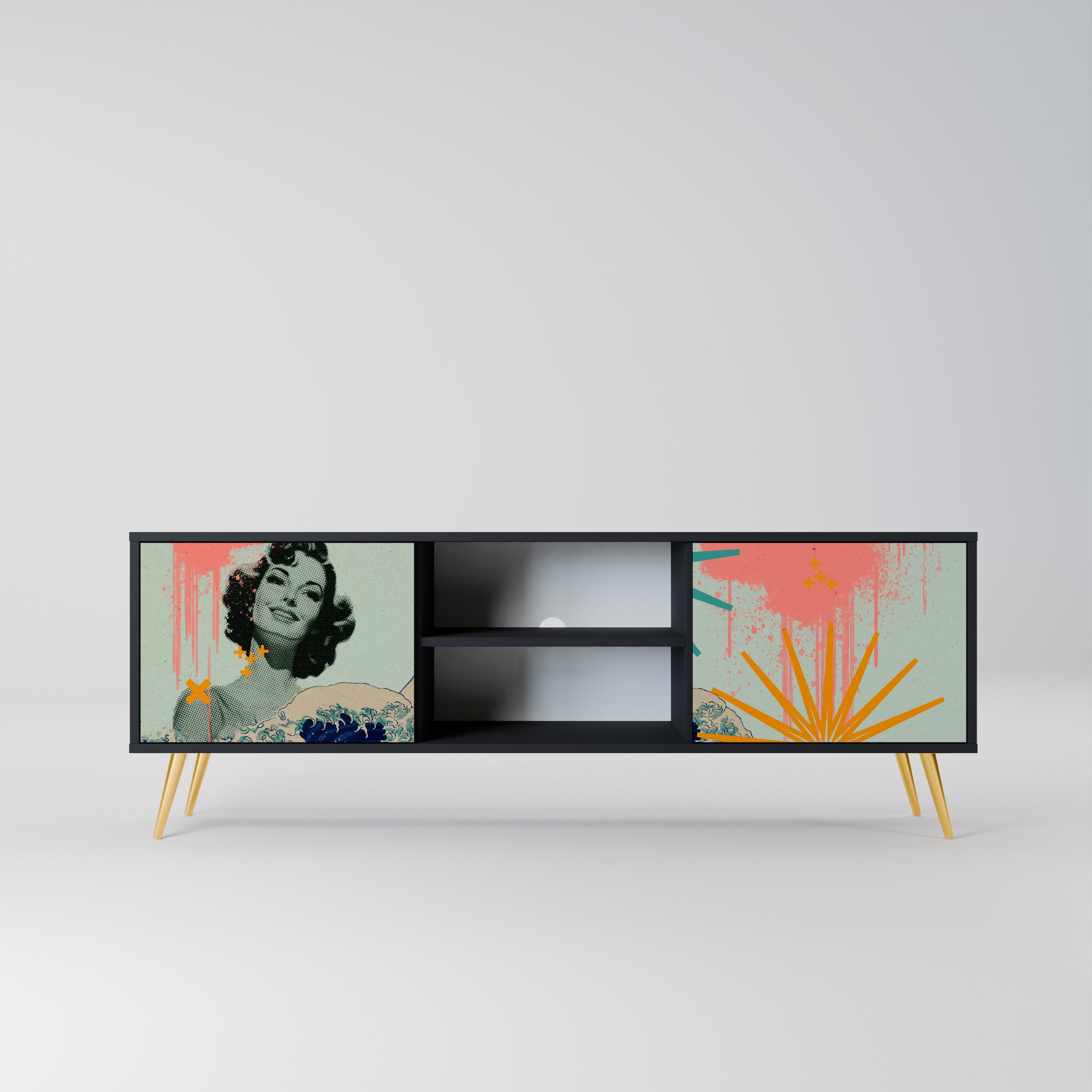 Meuble TV 2 portes KANAGAWA BEAUTY finition noire