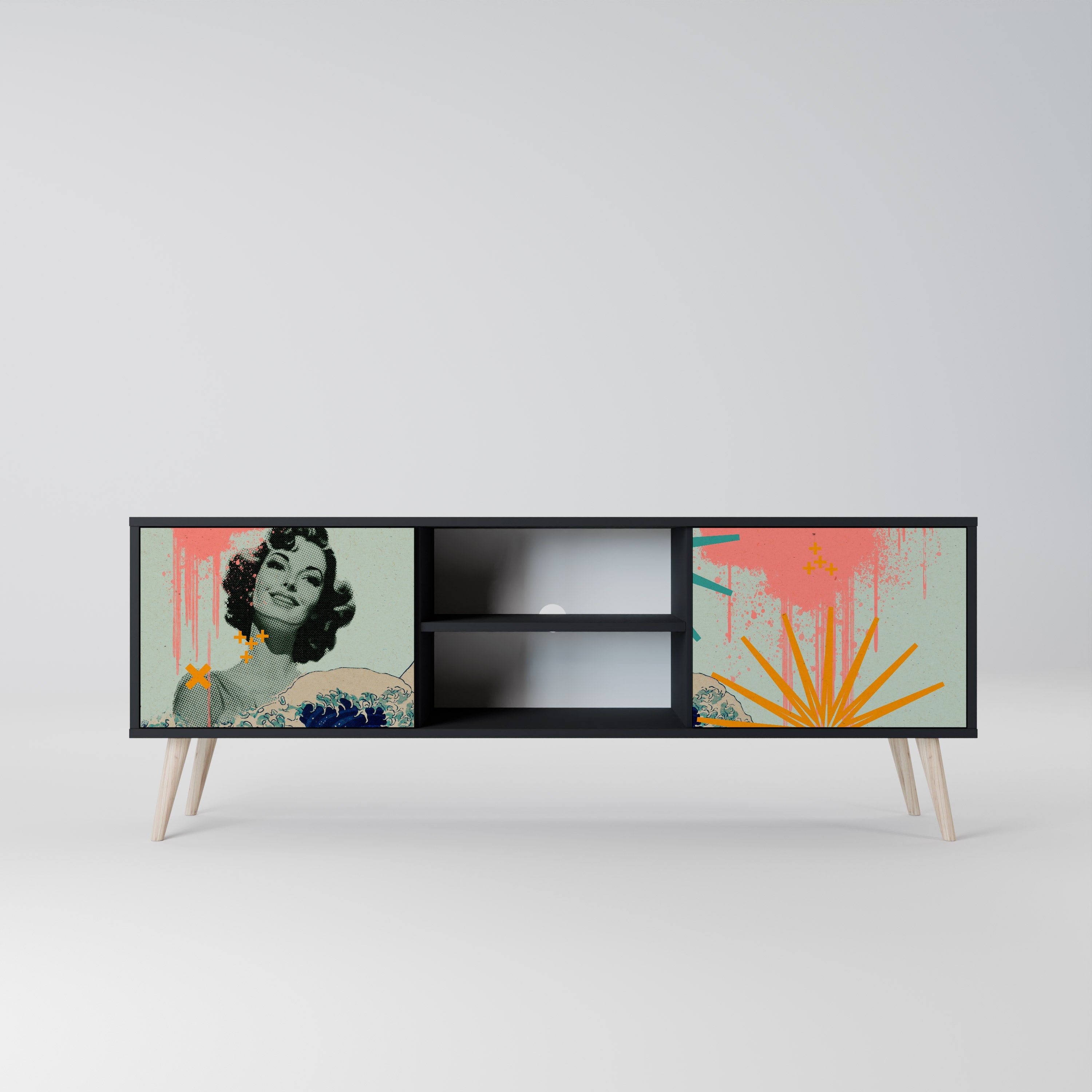 Meuble TV 2 portes KANAGAWA BEAUTY finition noire