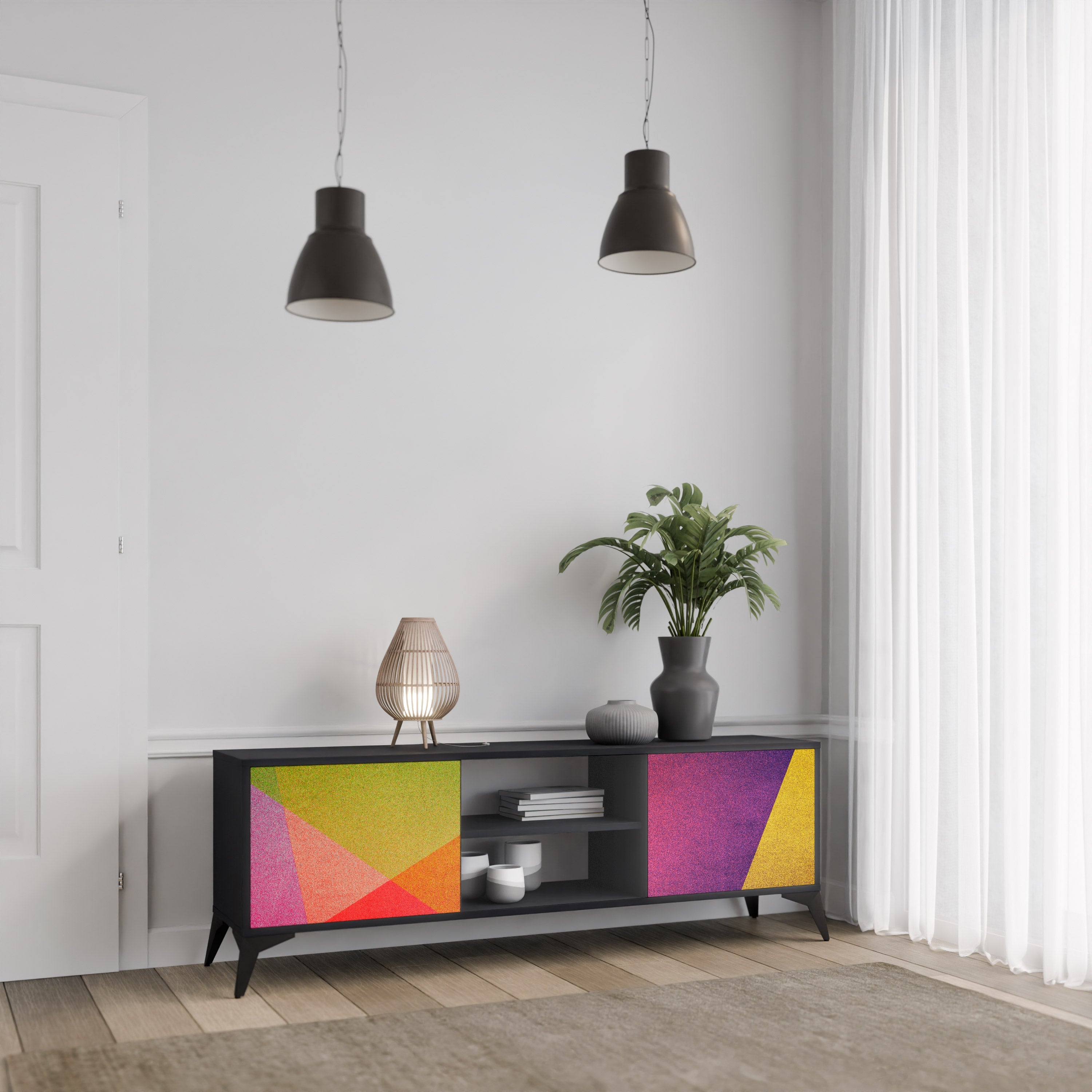 Meuble TV 2 portes VIVID GEOMETRY finition noire