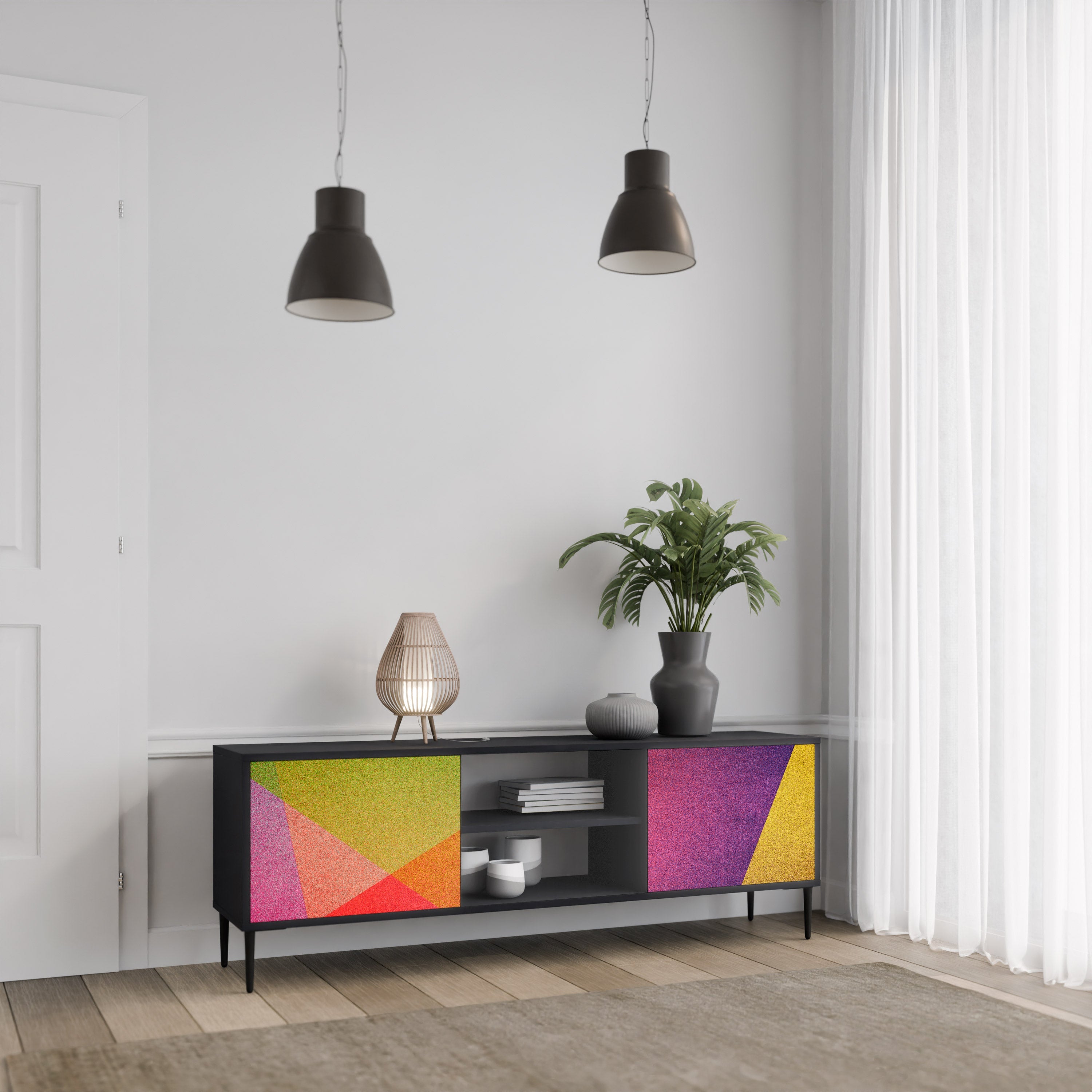 Meuble TV 2 portes VIVID GEOMETRY finition noire