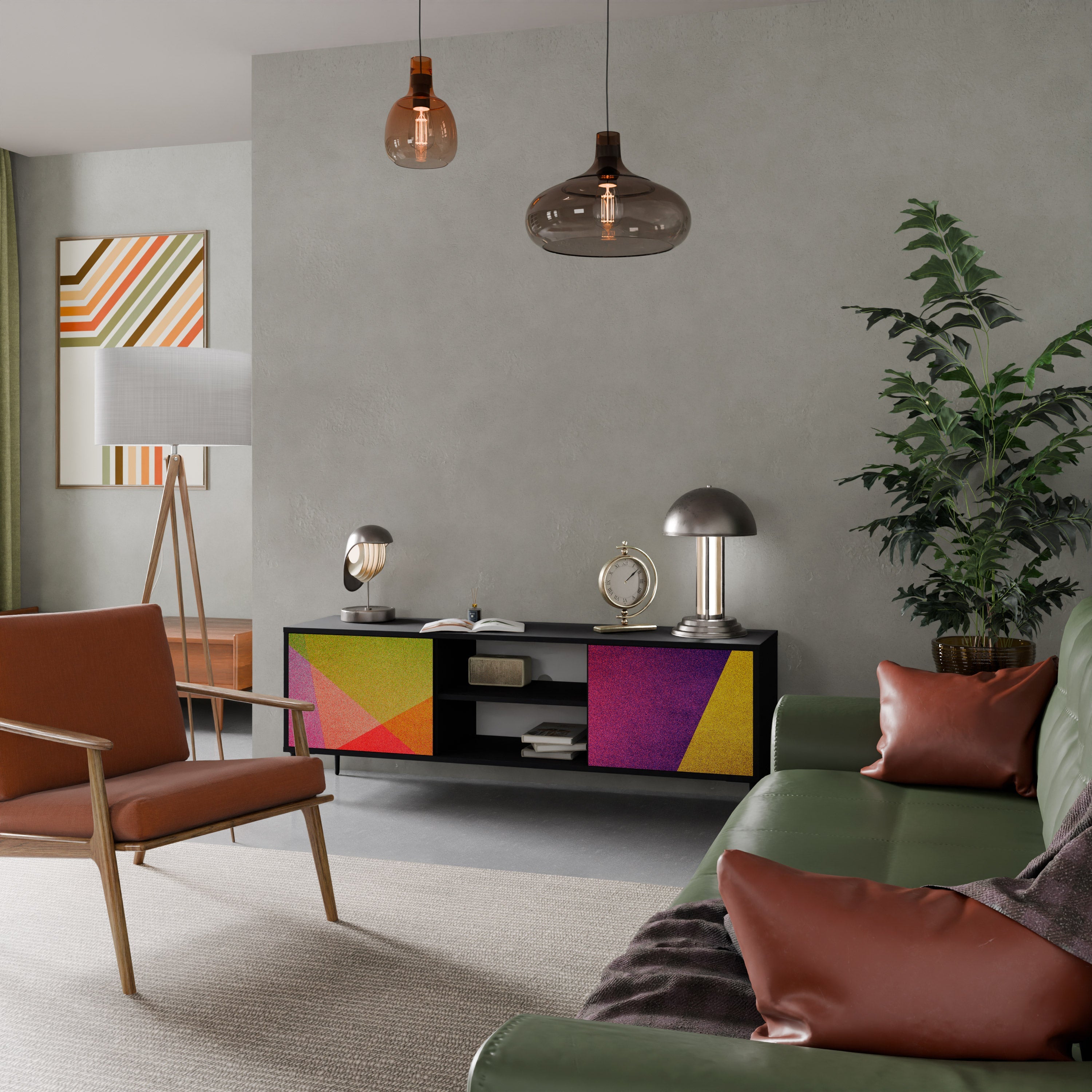 Meuble TV 2 portes VIVID GEOMETRY finition noire