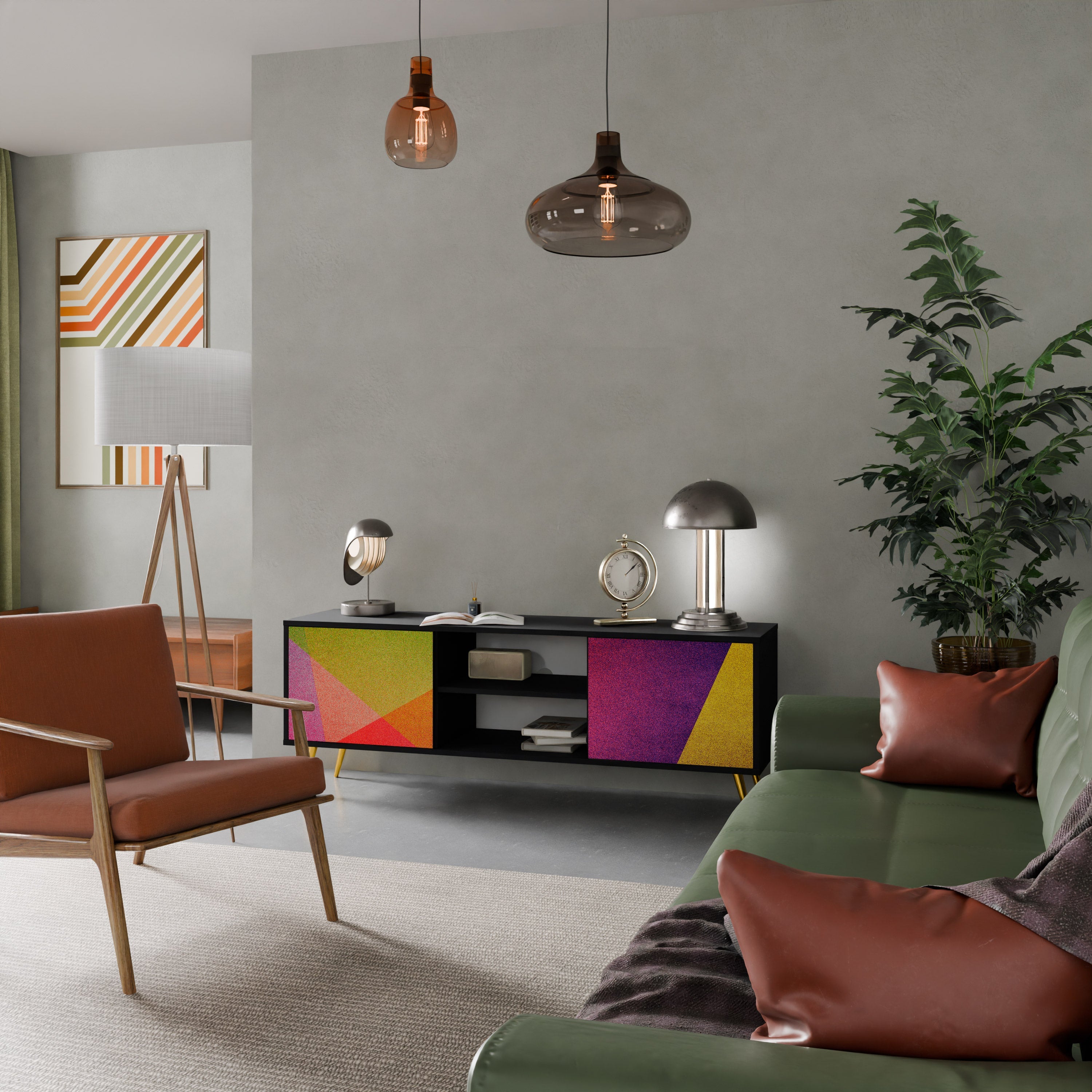 Meuble TV 2 portes VIVID GEOMETRY finition noire