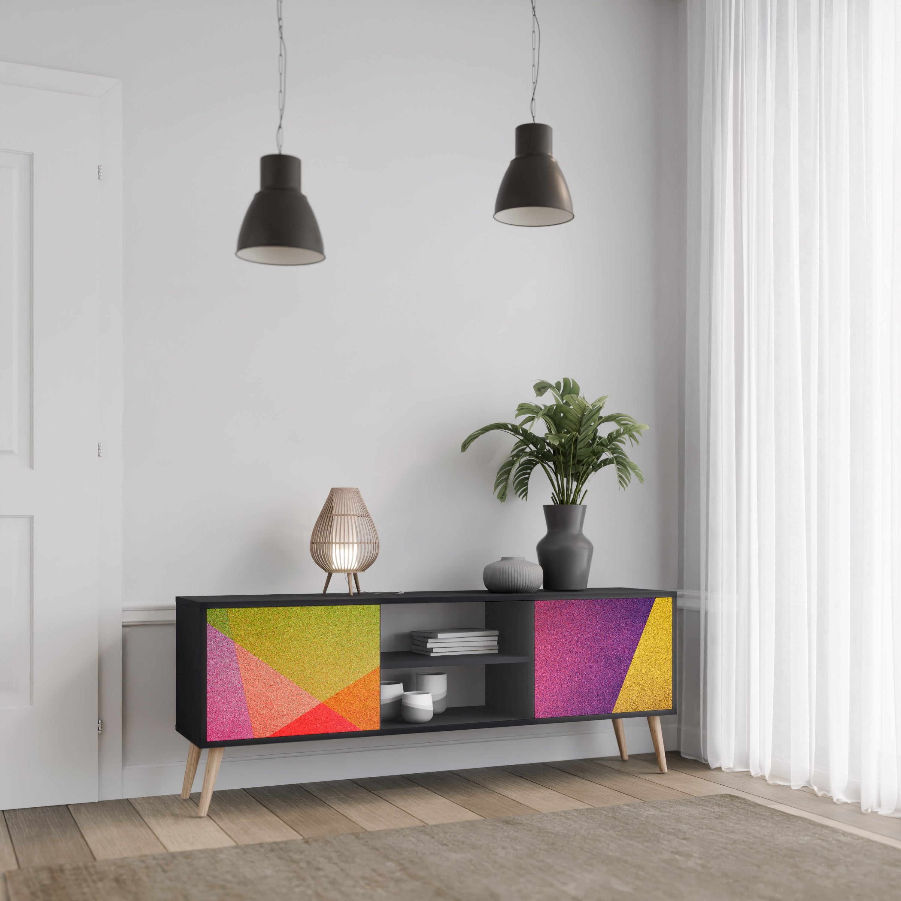 Meuble TV 2 portes VIVID GEOMETRY finition noire