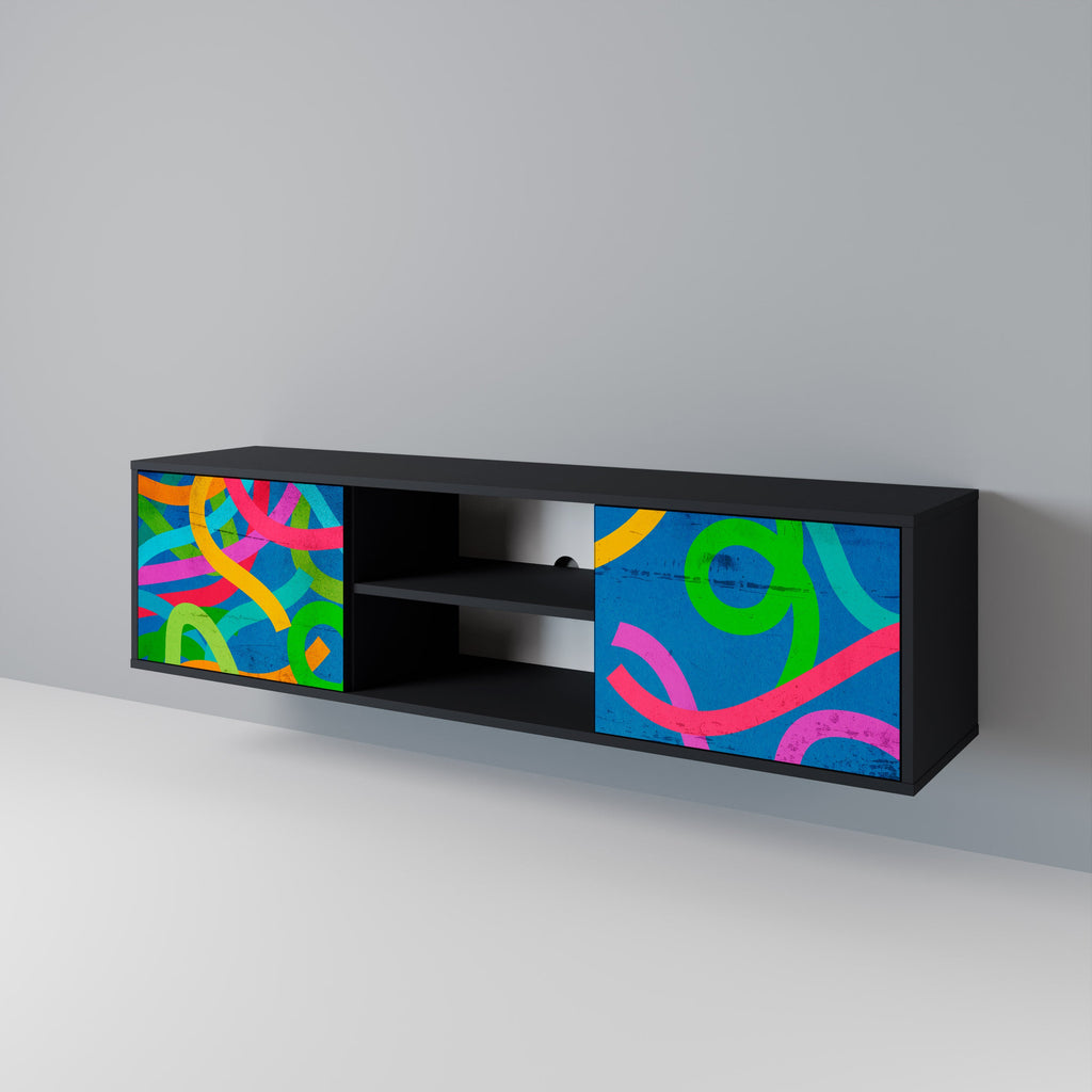 Meuble TV 2 portes STREAMER TANGLE finition noire