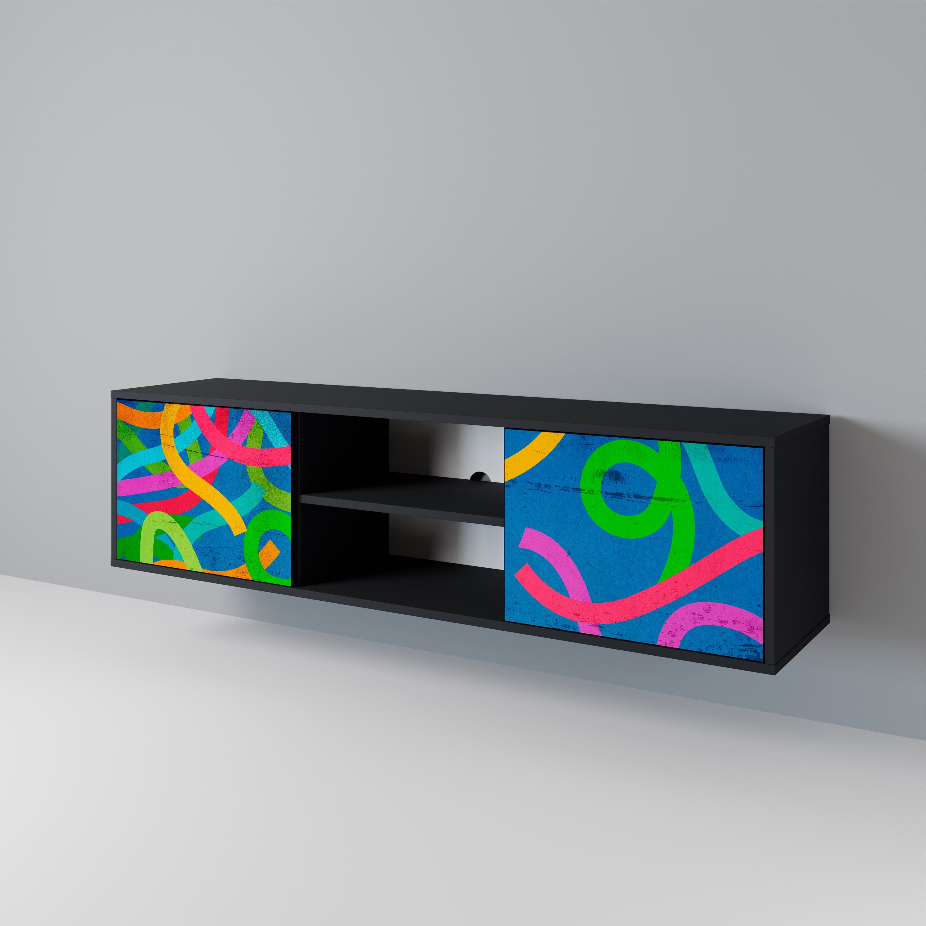 Meuble TV 2 portes STREAMER TANGLE finition noire