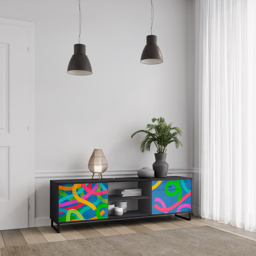 Meuble TV 2 portes STREAMER TANGLE finition noire