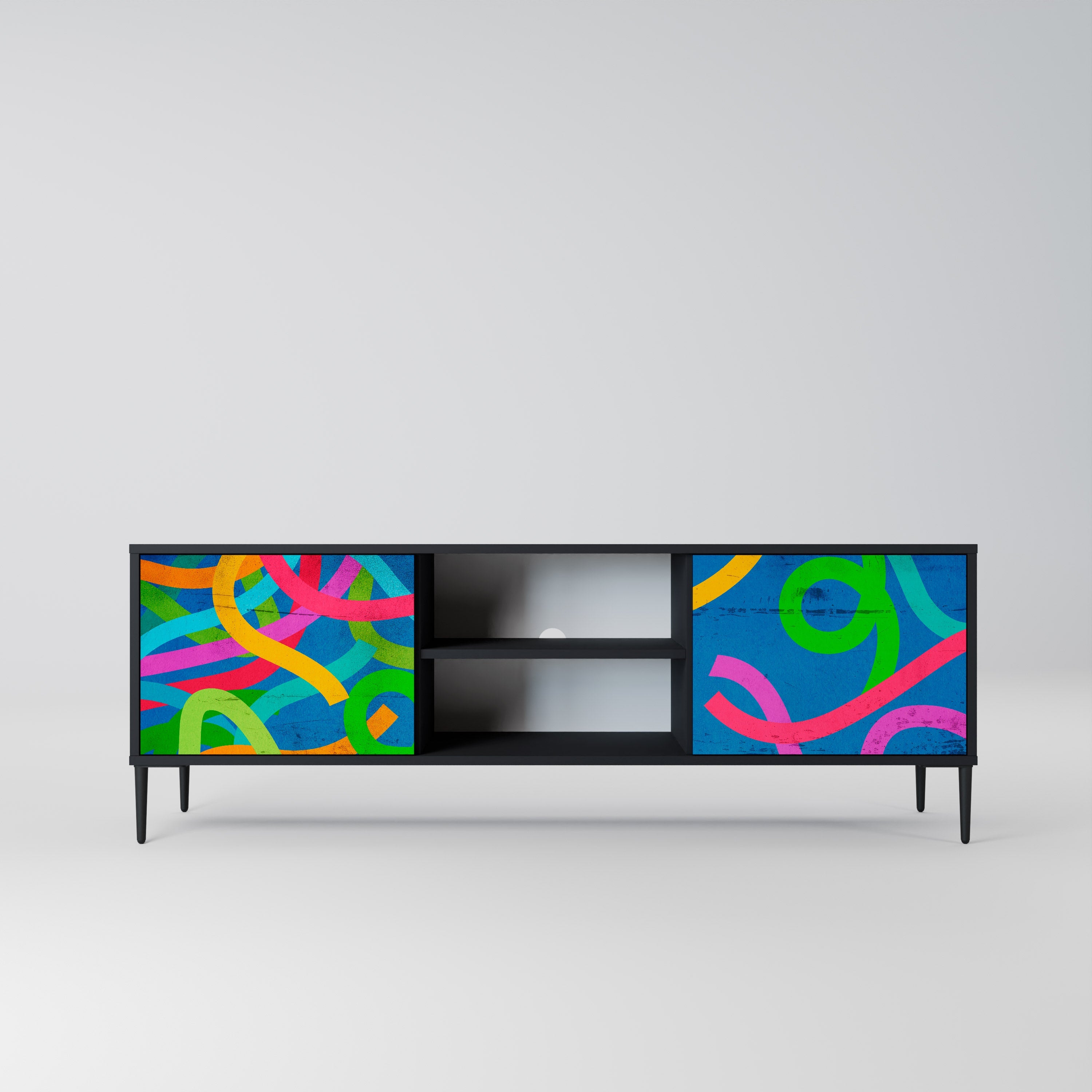 Meuble TV 2 portes STREAMER TANGLE finition noire