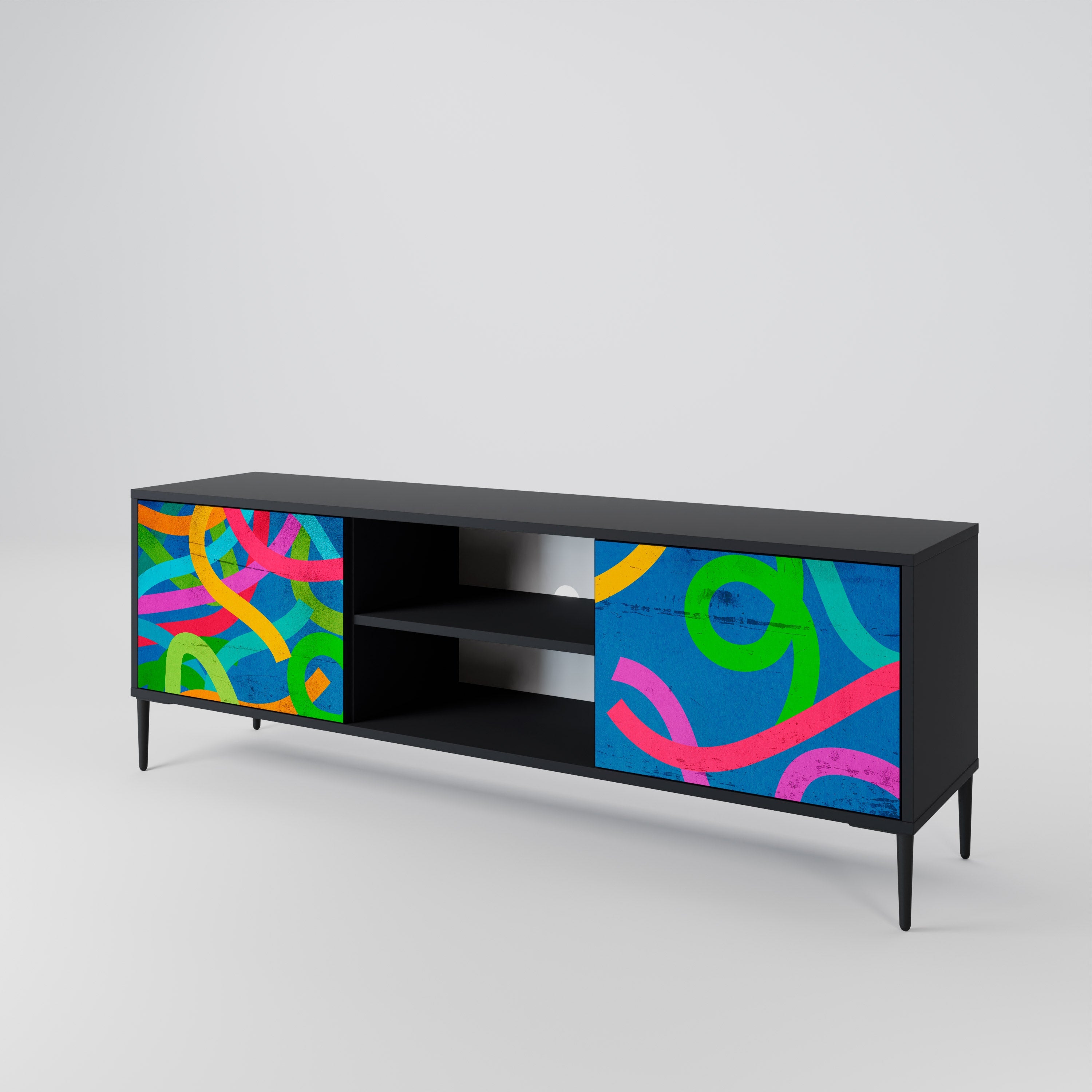 Meuble TV 2 portes STREAMER TANGLE finition noire