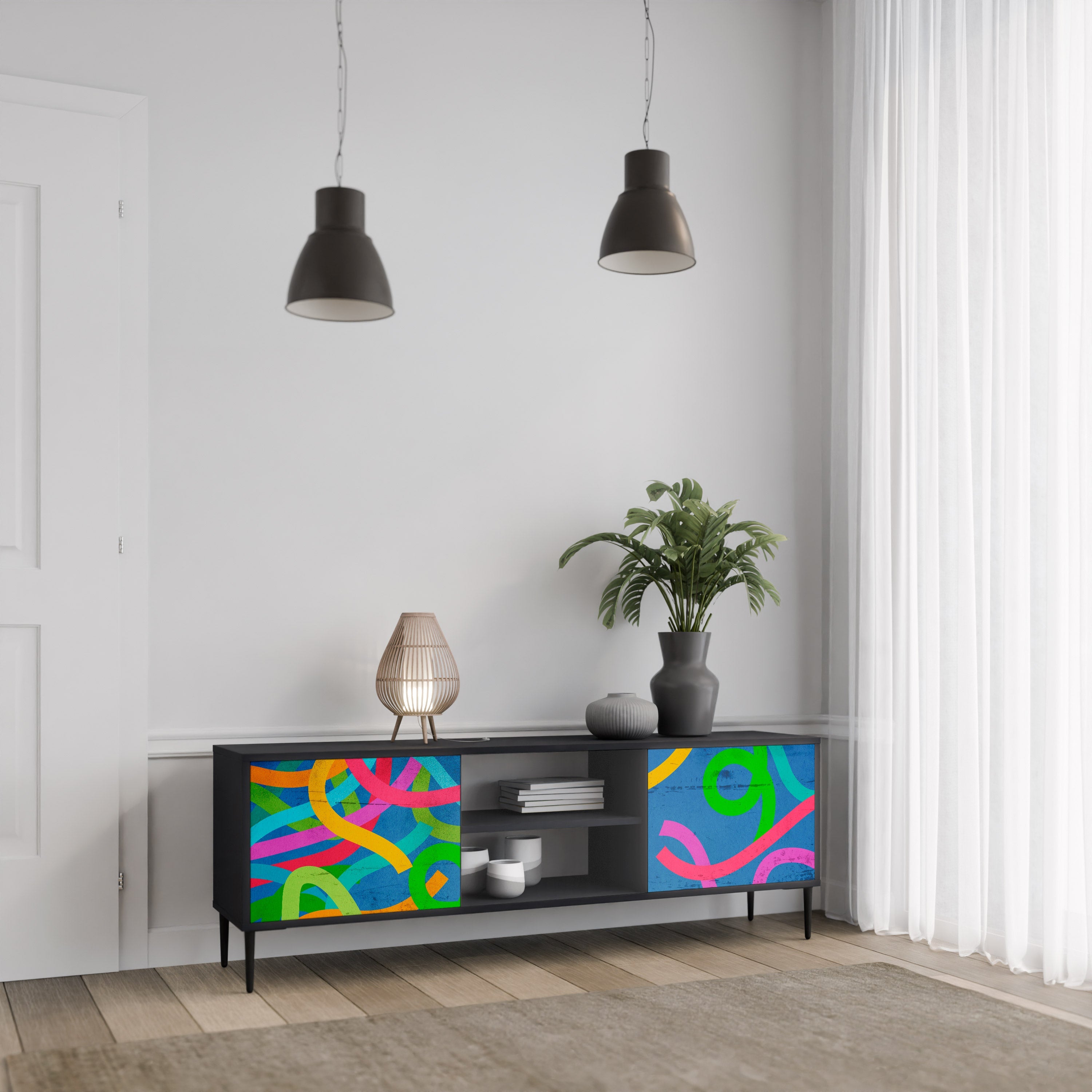 Meuble TV 2 portes STREAMER TANGLE finition noire