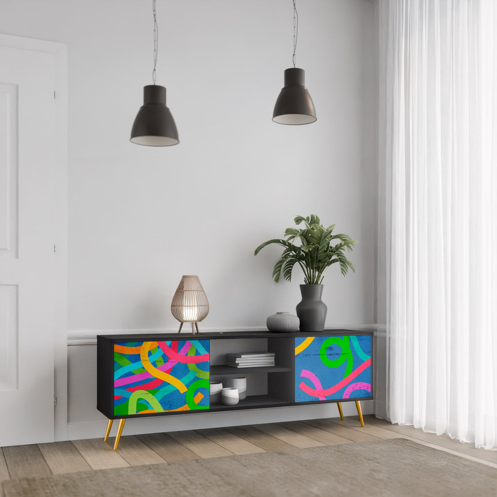 Meuble TV 2 portes STREAMER TANGLE finition noire