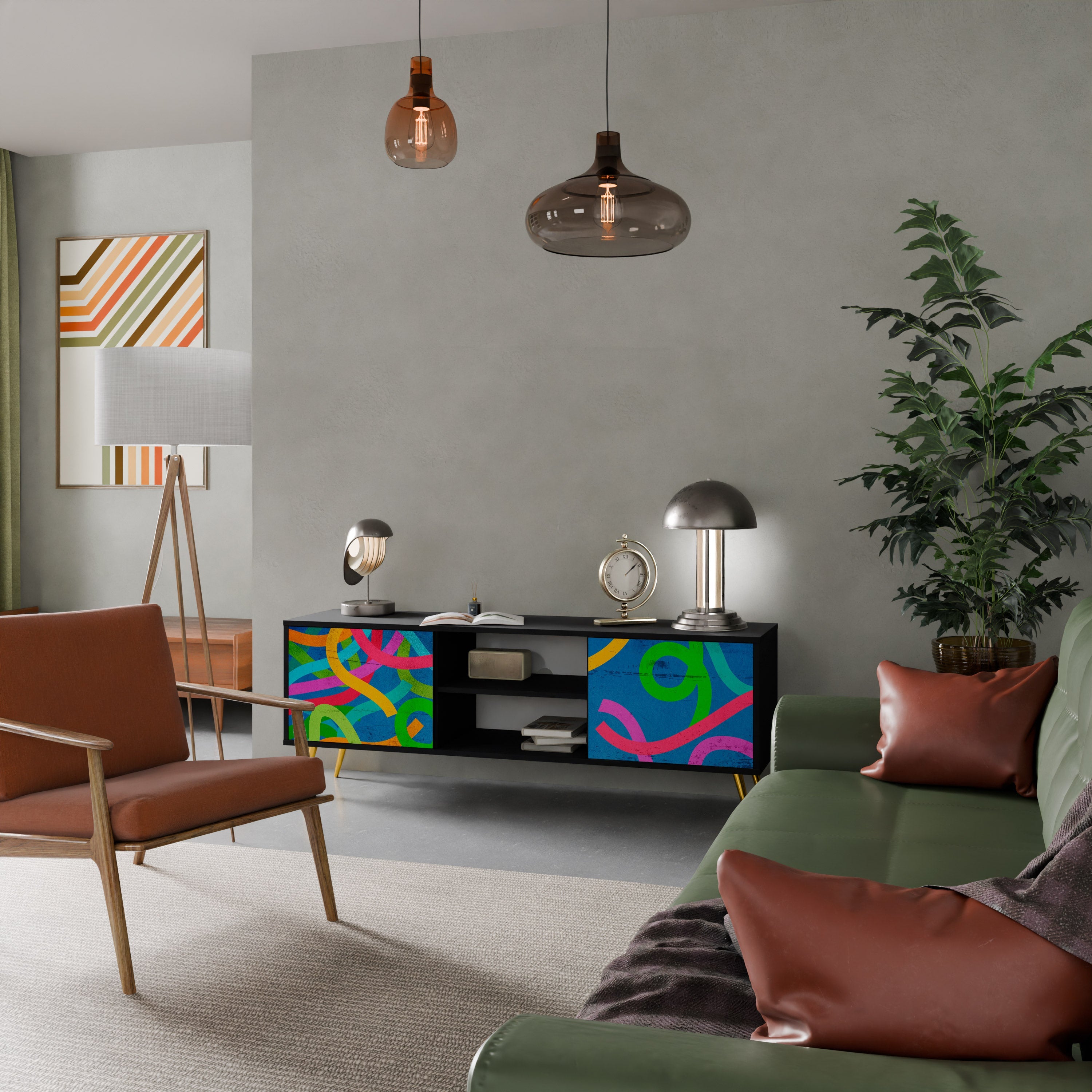 Meuble TV 2 portes STREAMER TANGLE finition noire