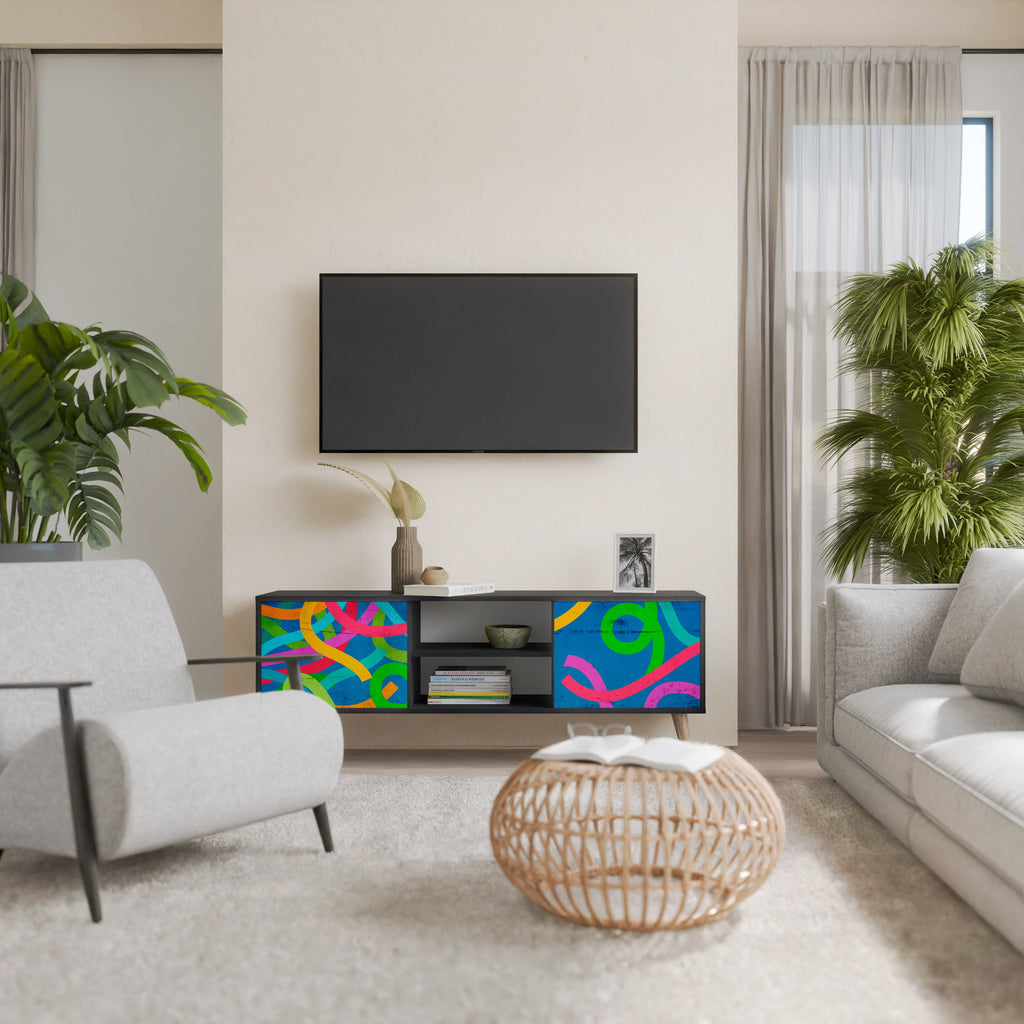 Meuble TV 2 portes STREAMER TANGLE finition noire