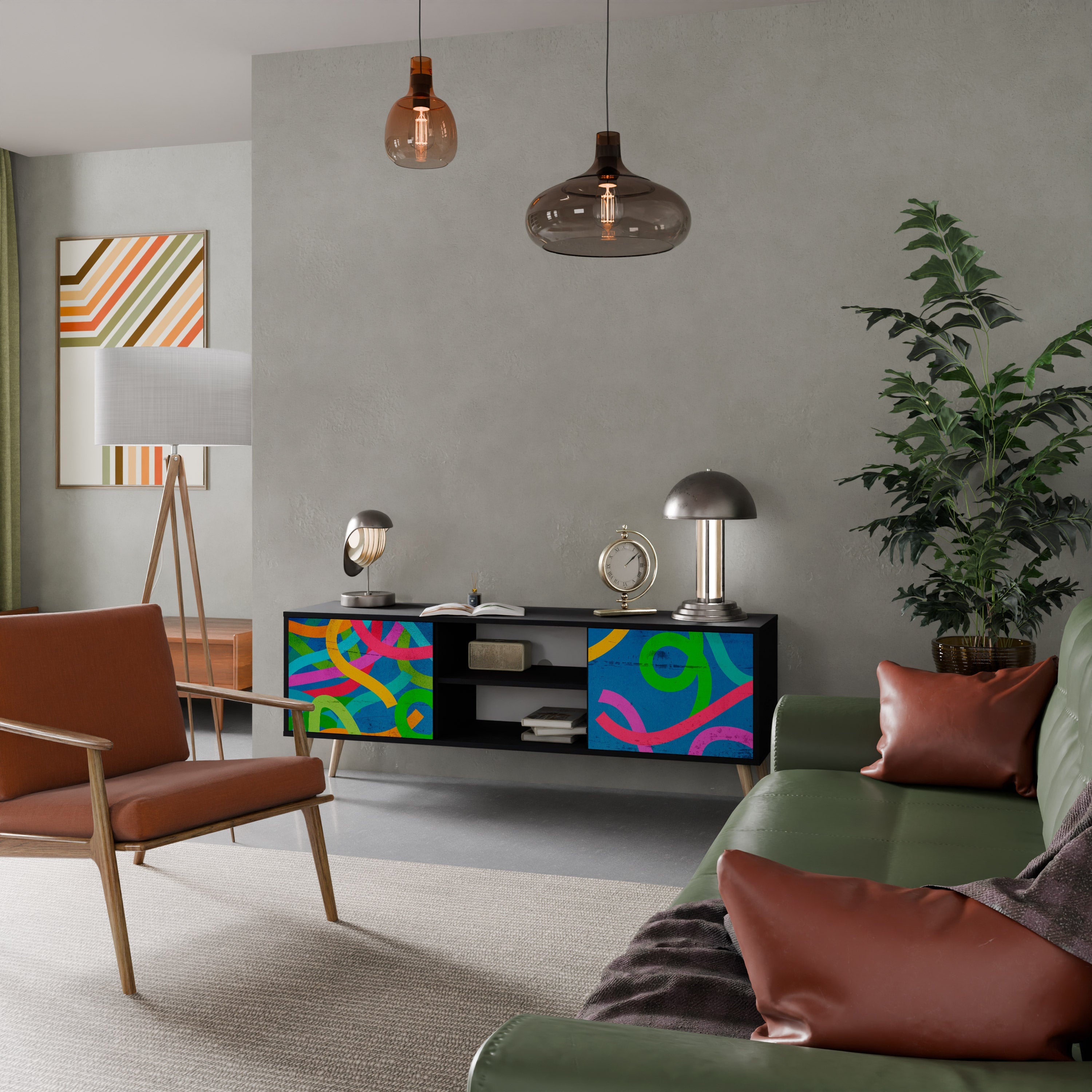 Meuble TV 2 portes STREAMER TANGLE finition noire