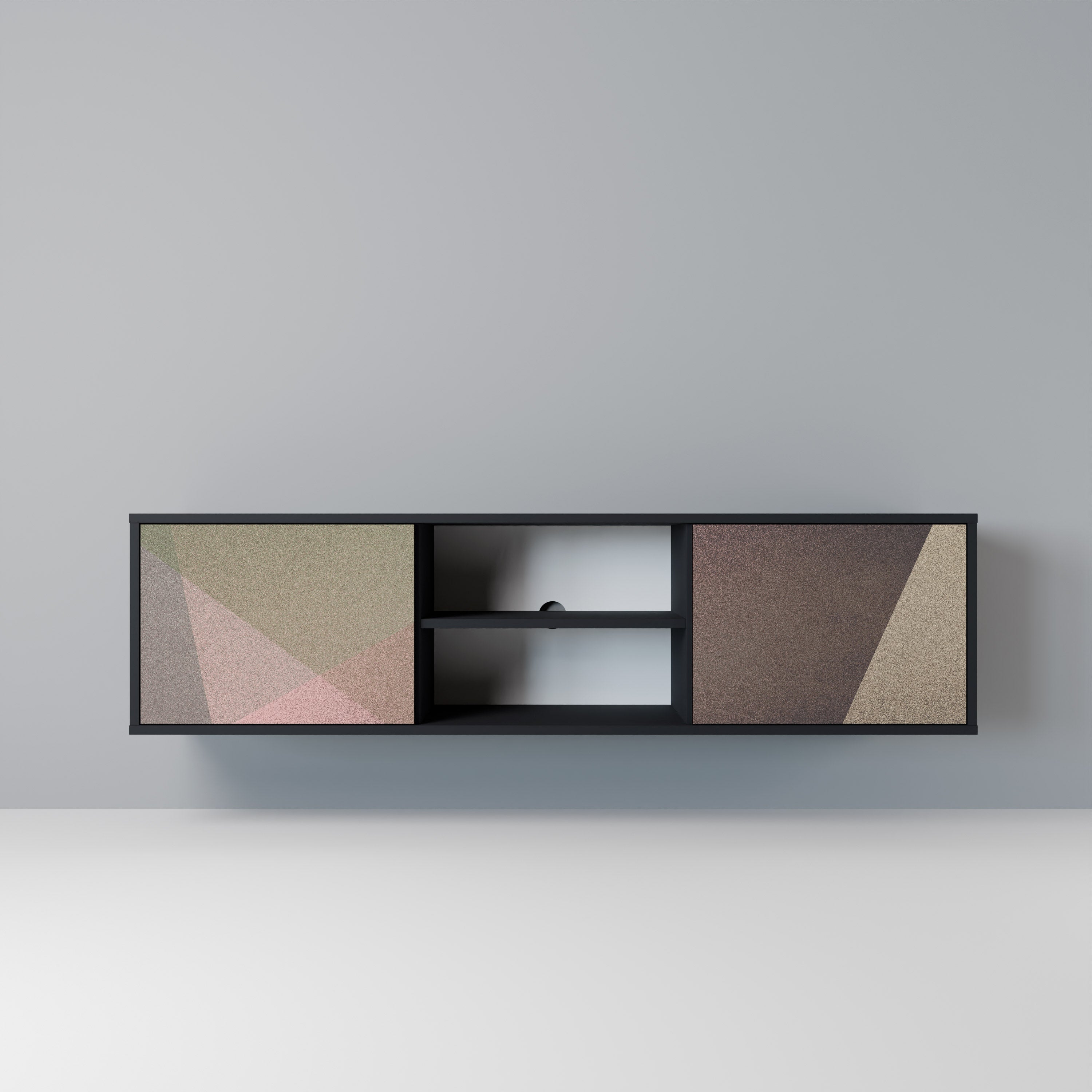 Meuble TV 2 portes BEIGE GEOMETRY, finition noire