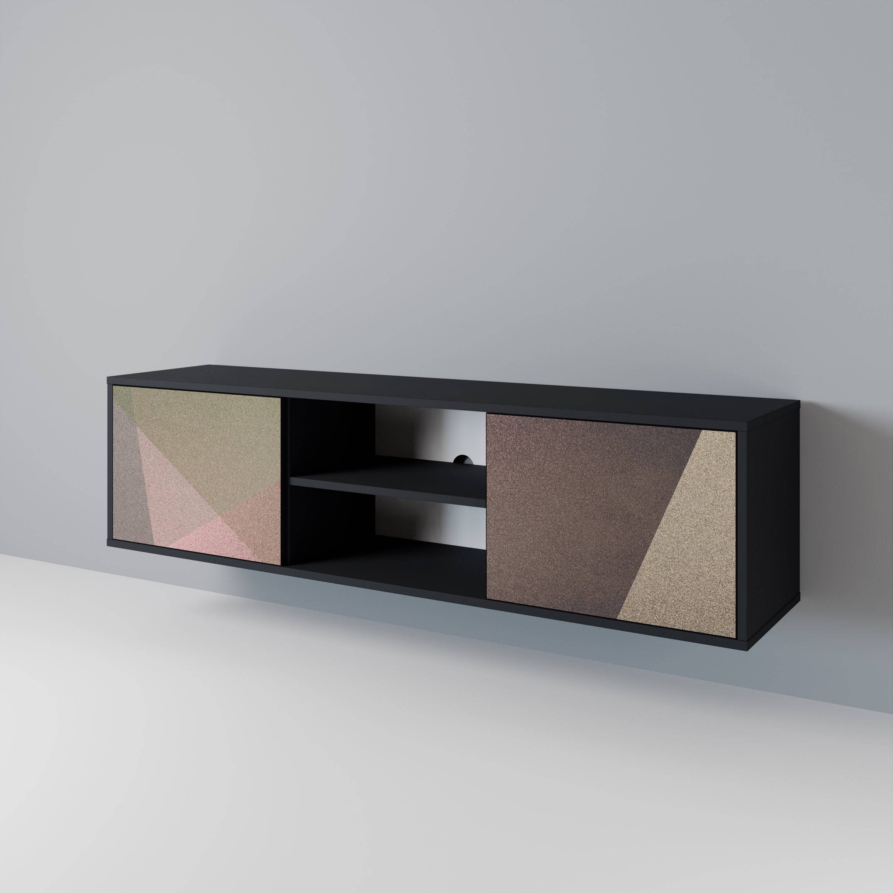 Meuble TV 2 portes BEIGE GEOMETRY, finition noire