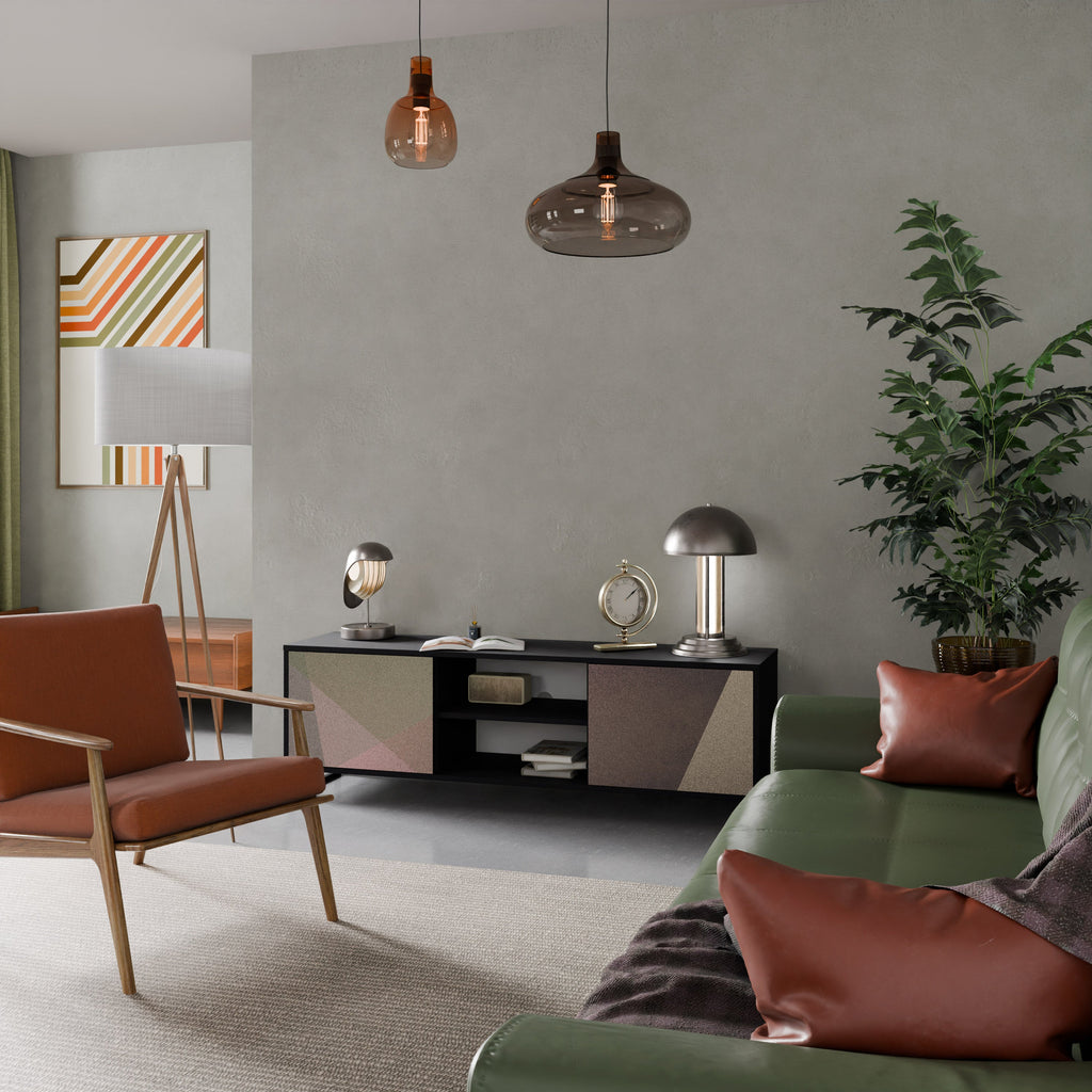 Meuble TV 2 portes BEIGE GEOMETRY, finition noire