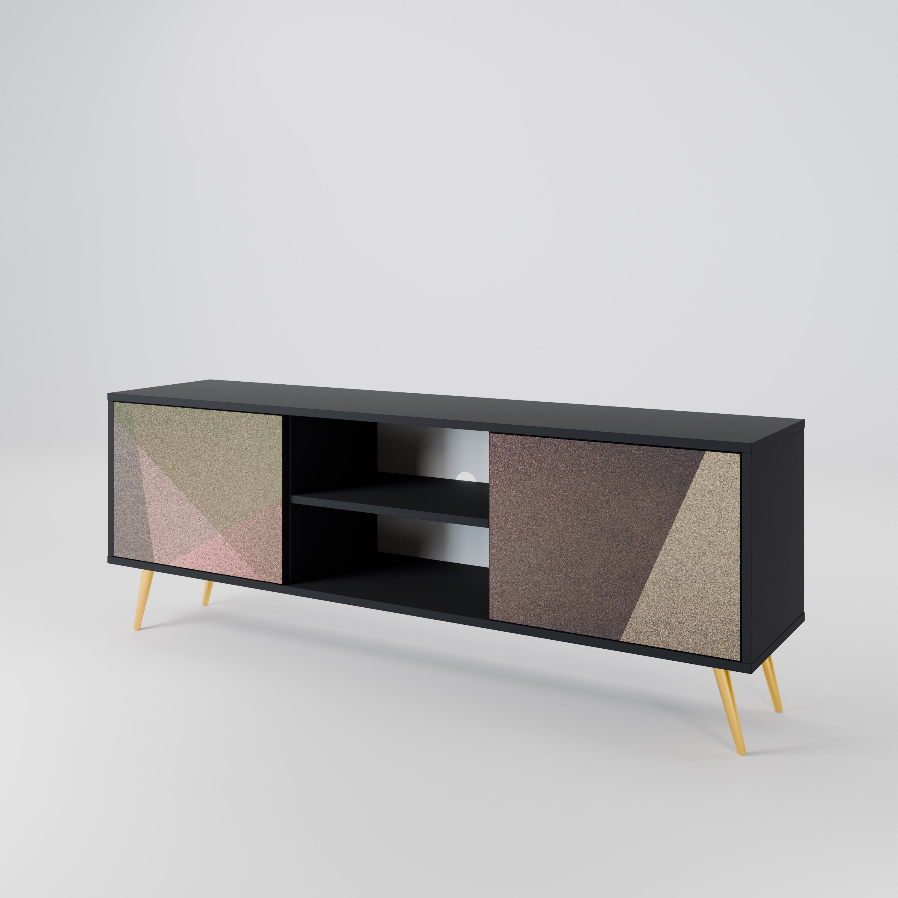 Meuble TV 2 portes BEIGE GEOMETRY, finition noire