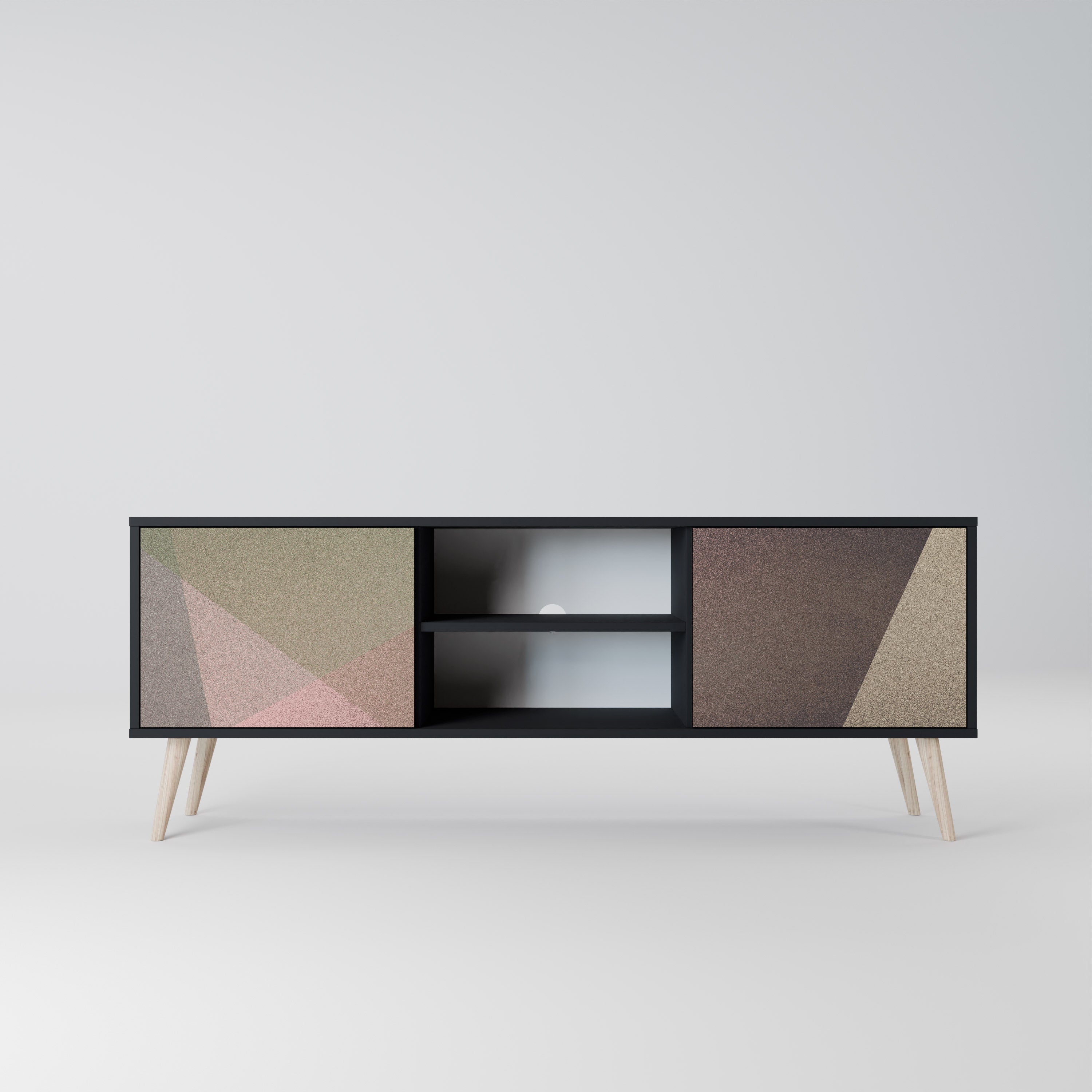 Meuble TV 2 portes BEIGE GEOMETRY, finition noire