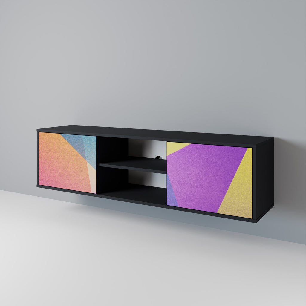 Meuble TV 2 portes BRIGHT GEOMETRY en finition noire