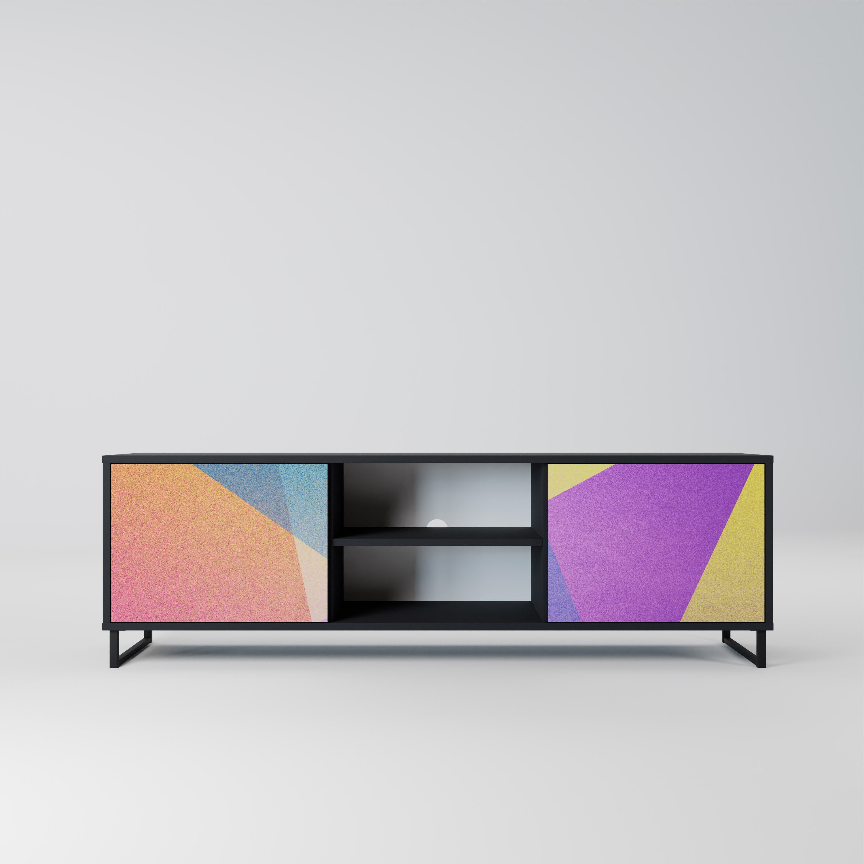 Meuble TV 2 portes BRIGHT GEOMETRY en finition noire