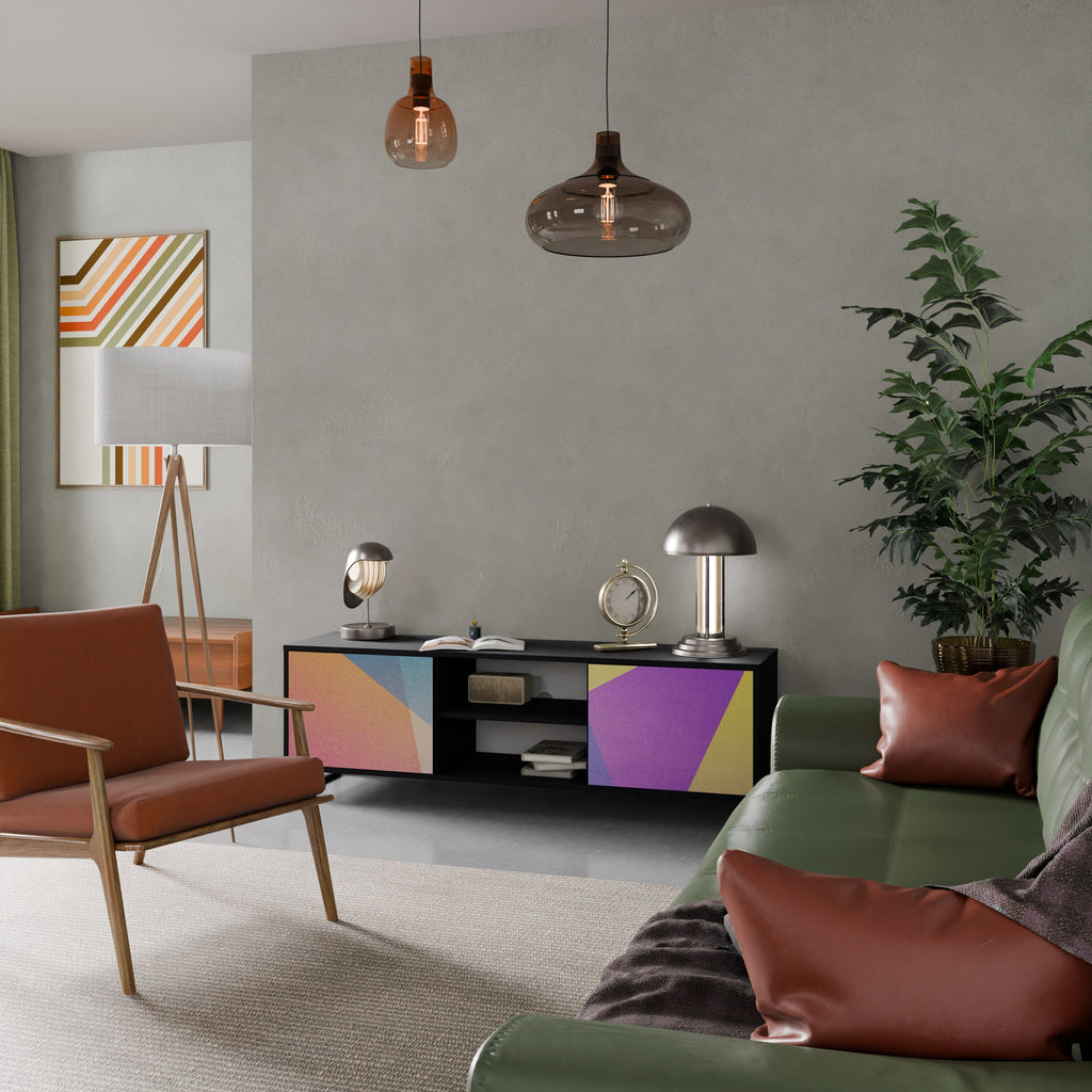 Meuble TV 2 portes BRIGHT GEOMETRY en finition noire